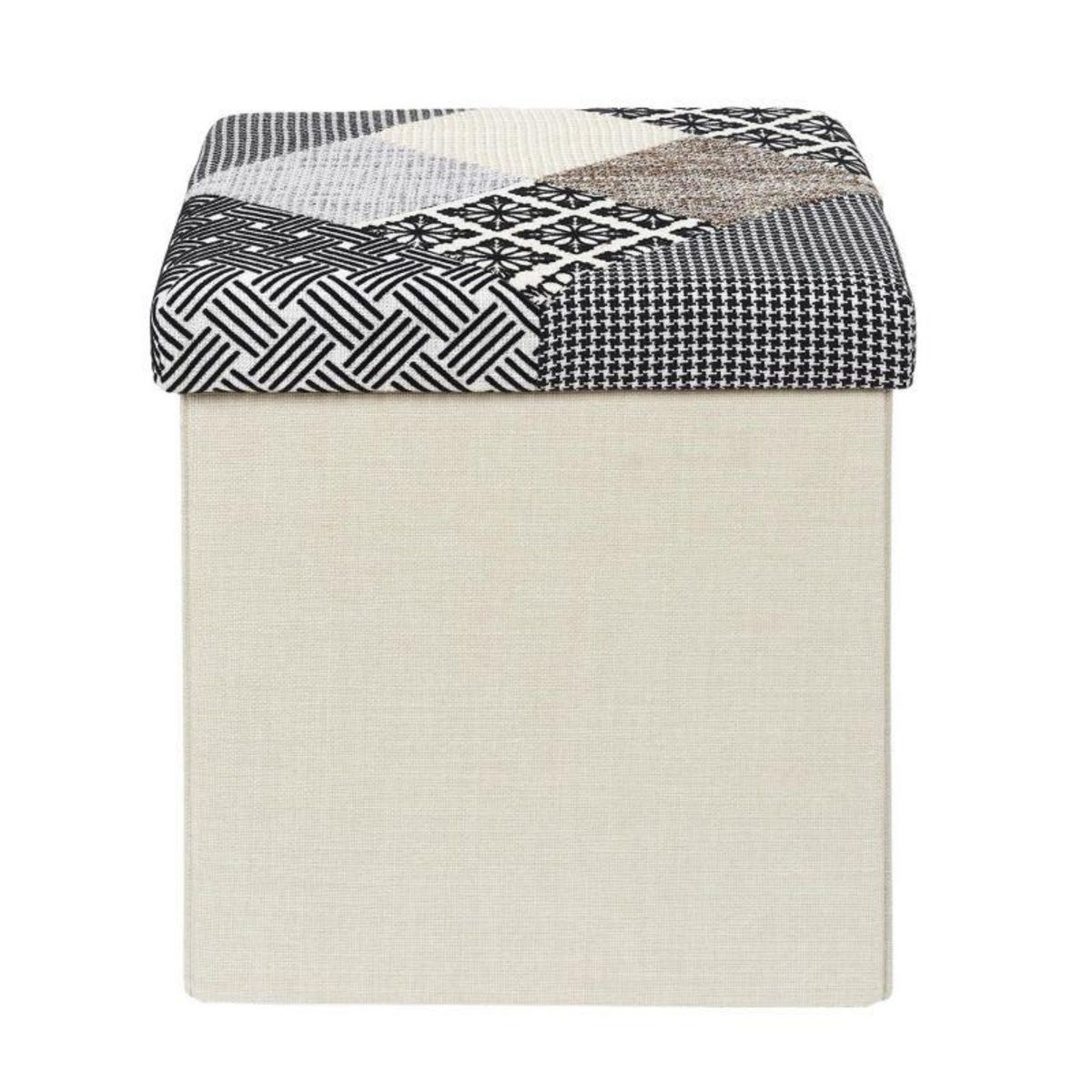 Paris Prix Pouf Coffre Pliable  Patchwork  38cm Greige
