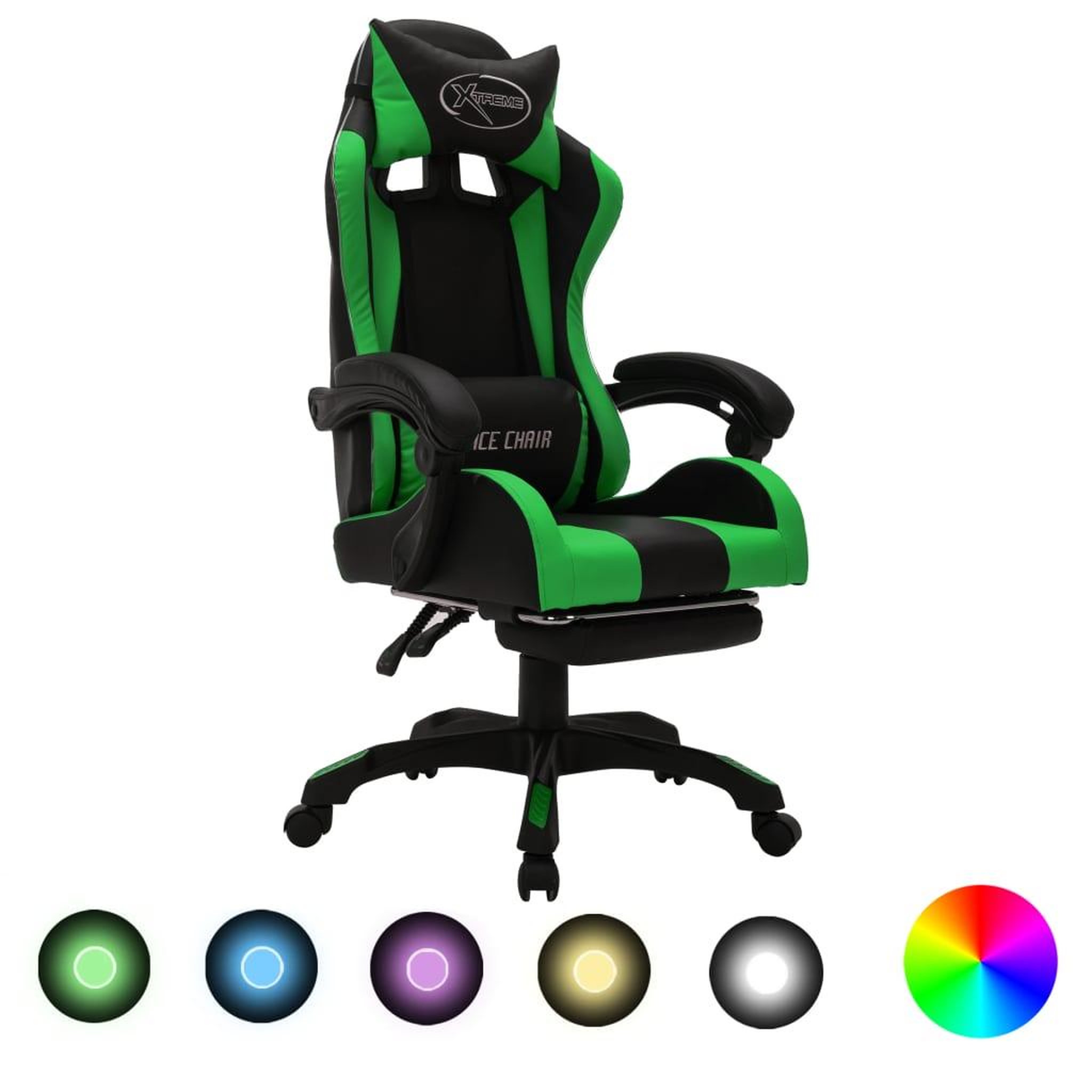 Voir la diapositive 1 : VIDAXL Fauteuil de jeux video avec LED RVB Vert et noir Similicuir