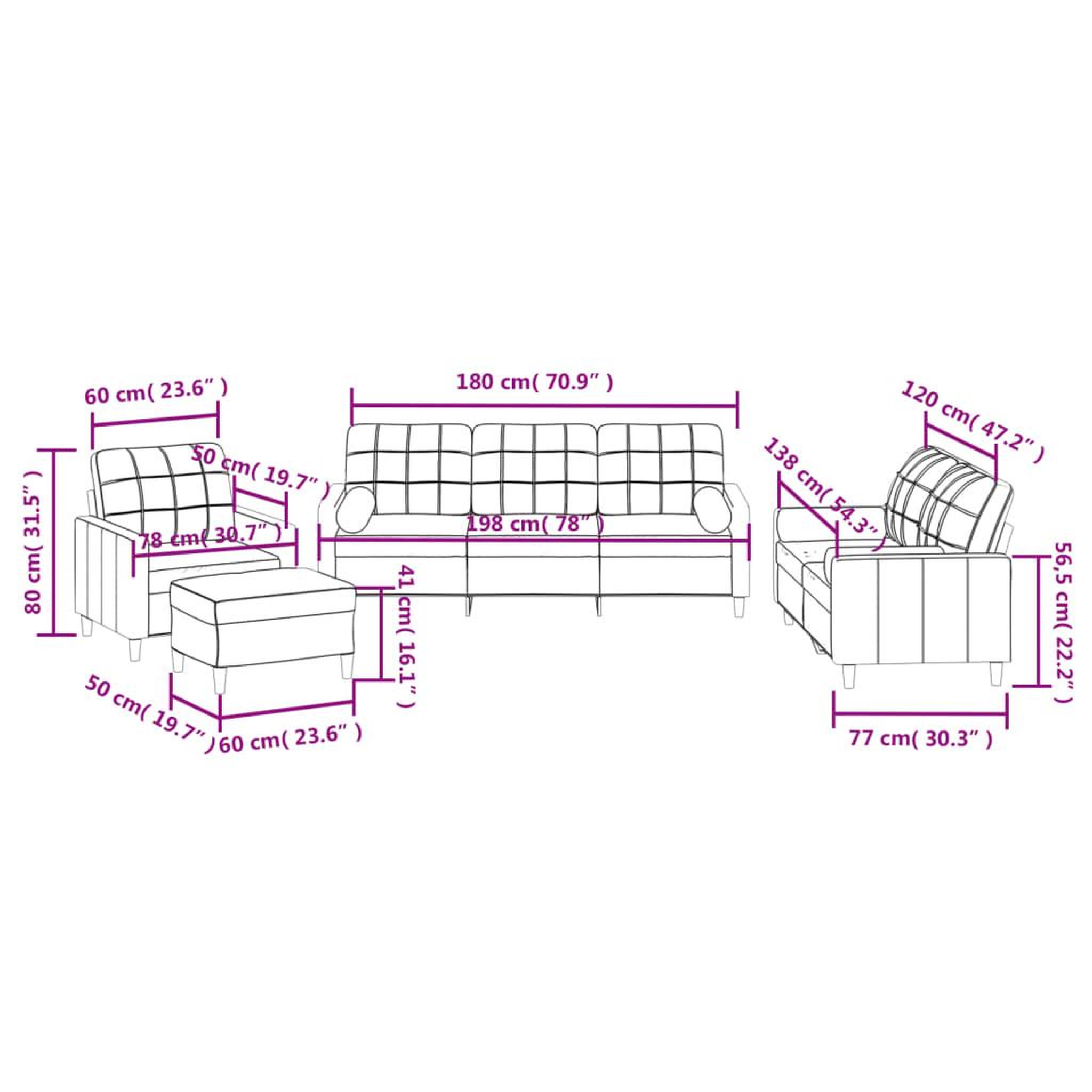 Voir la diapositive 6 : VIDAXL Ensemble de canapes 4 pcs avec coussins rouge bordeaux tissu
