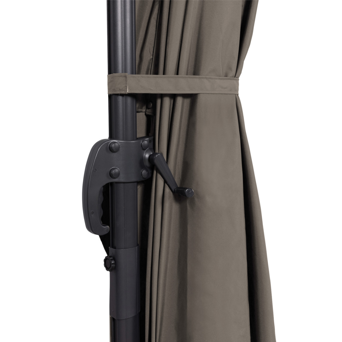 ID MARKET Parasol déporté inclinable rotatif 360 CALVI taupe 3x4 M avec 4 dalles et housse