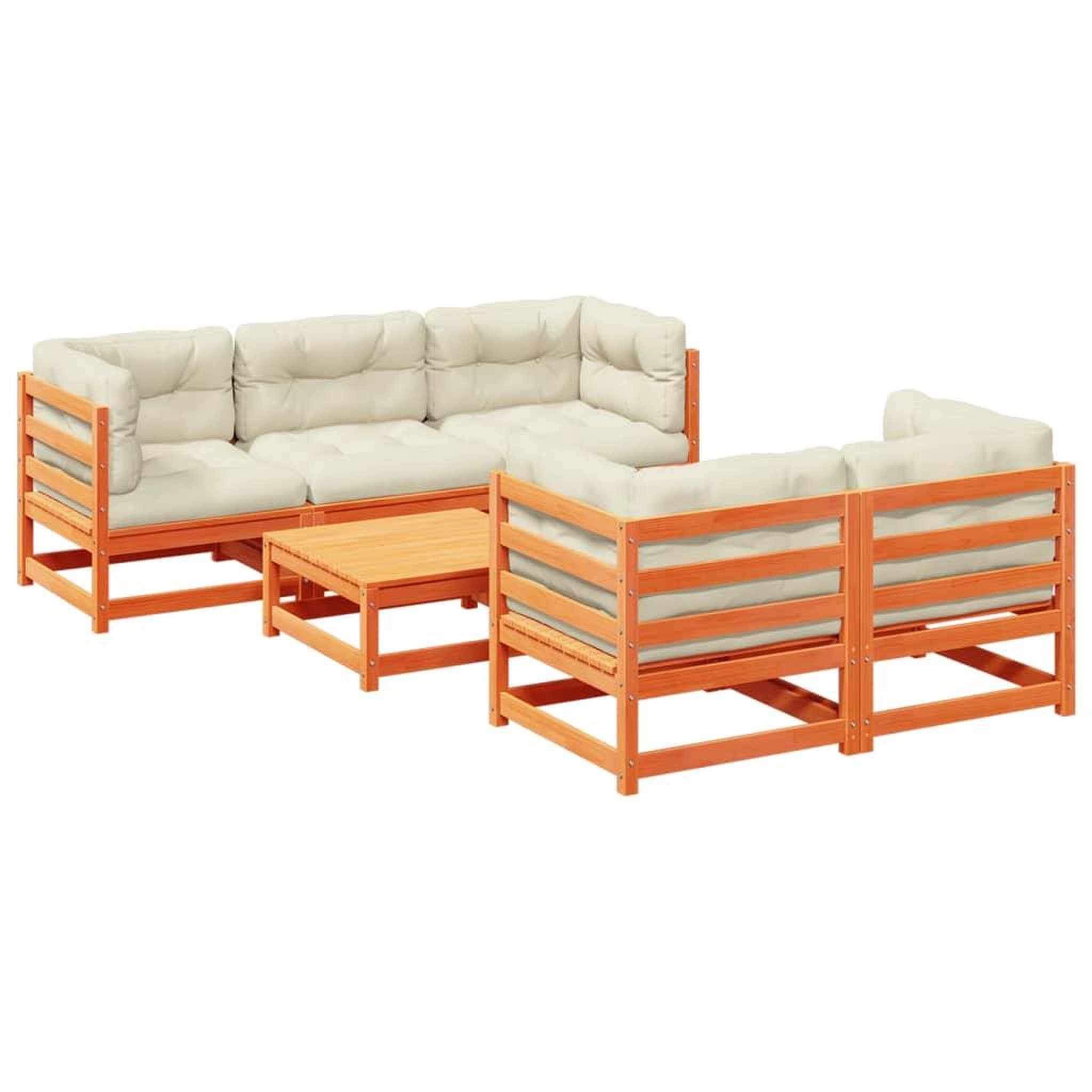 Voir la diapositive 2 : VIDAXL Salon de jardin 6 pcs avec coussins cire marron bois pin massif