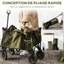 Voir la diapositive 5 : OUTSUNNY Chariot de jardin pliable 4 roues - bâche amovible, poignée télescopique réglable, 5 pochettes rangement - acier polyester kaki