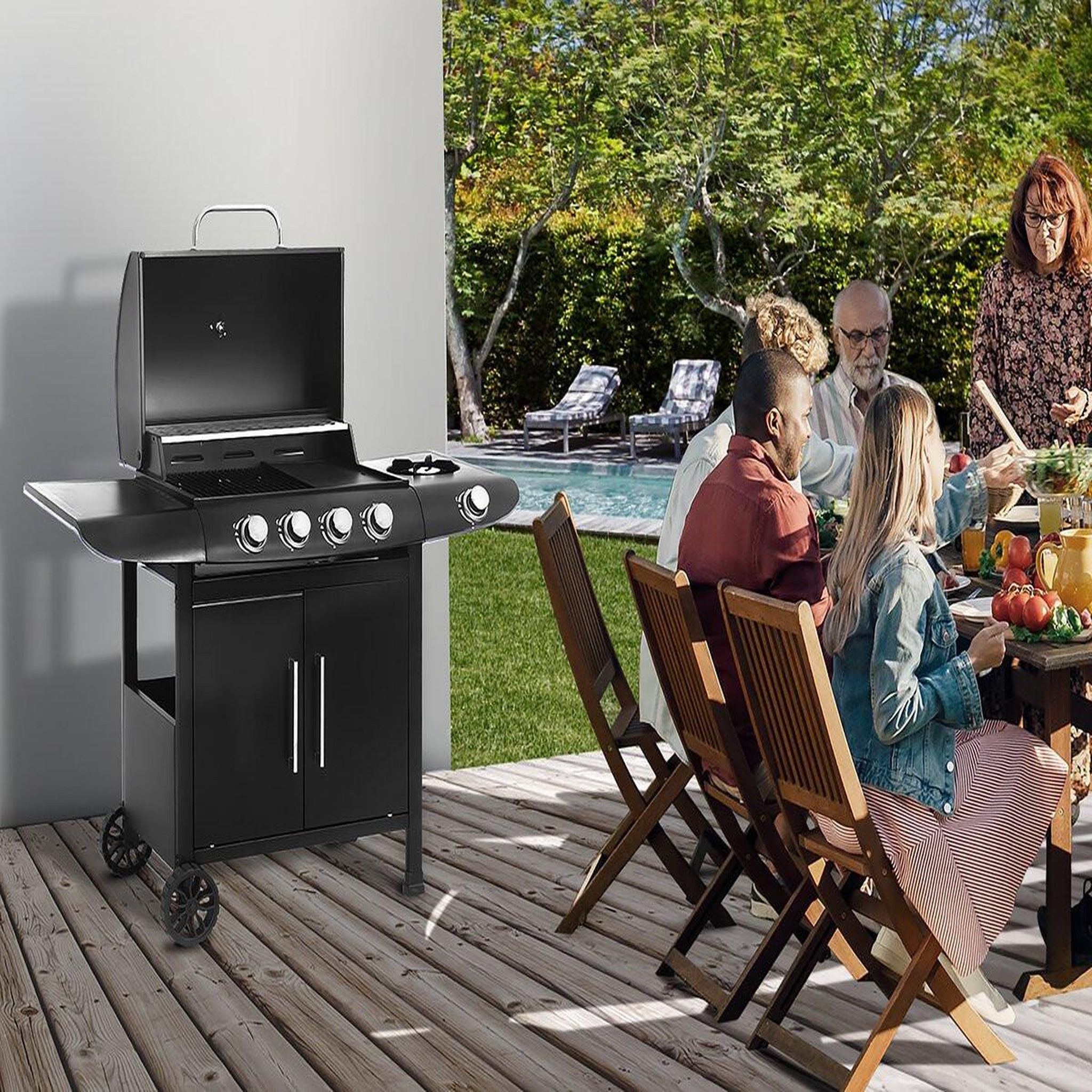Voir la diapositive 2 : Habitat et Jardin Barbecue gaz  feria 5  - 5 brûleurs dont 1 latéral - 14,5 kw - noir