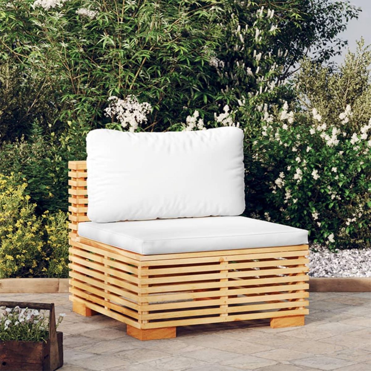VIDAXL Canape central de jardin et coussins creme Bois de teck massif