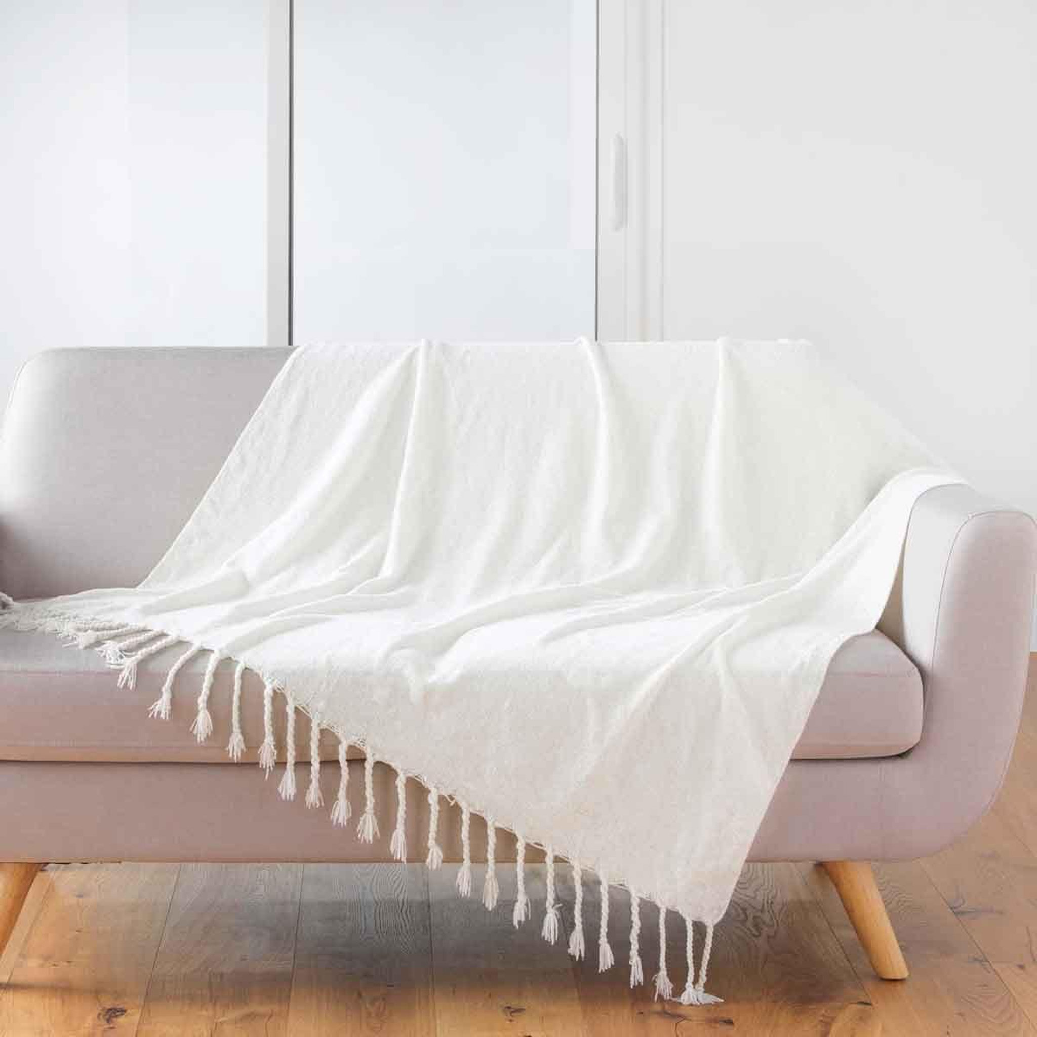 Voir la diapositive 1 : Douceur d'Intérieur Plaid à franges uni  mélissa  125x150cm blanc