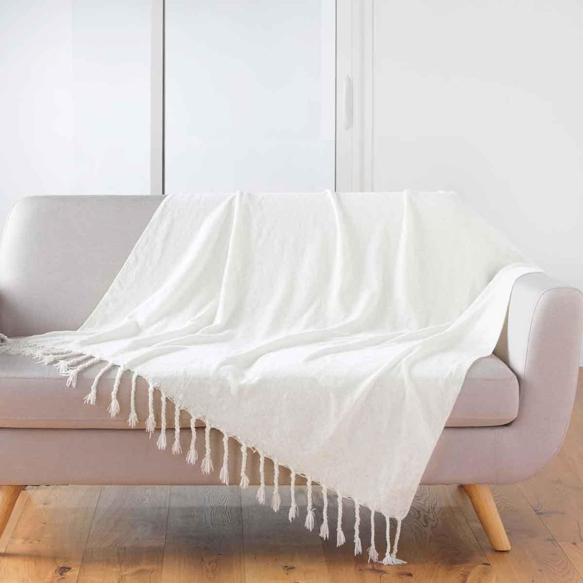 Paris Prix Plaid à Franges Uni  Mélissa  125x150cm Blanc