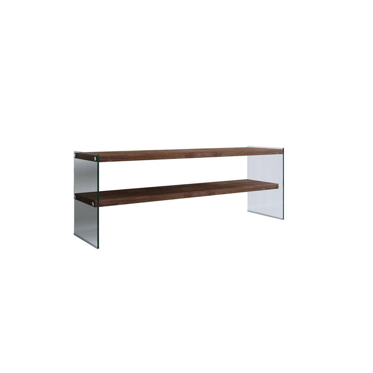TOILINUX Meuble TV en bois de pin massif et structure en verre 1 étagère - L.120cm x H.45cm - Marron foncé