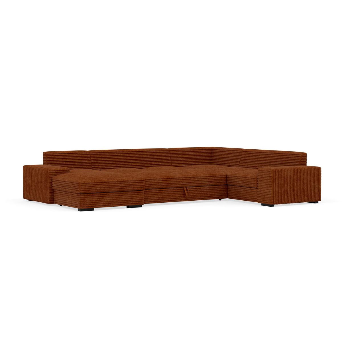 BEST MOBILIER Lorie - canapé panoramique d'angle droit 7 places convertible en velours côtelé grosse côte avec coffre