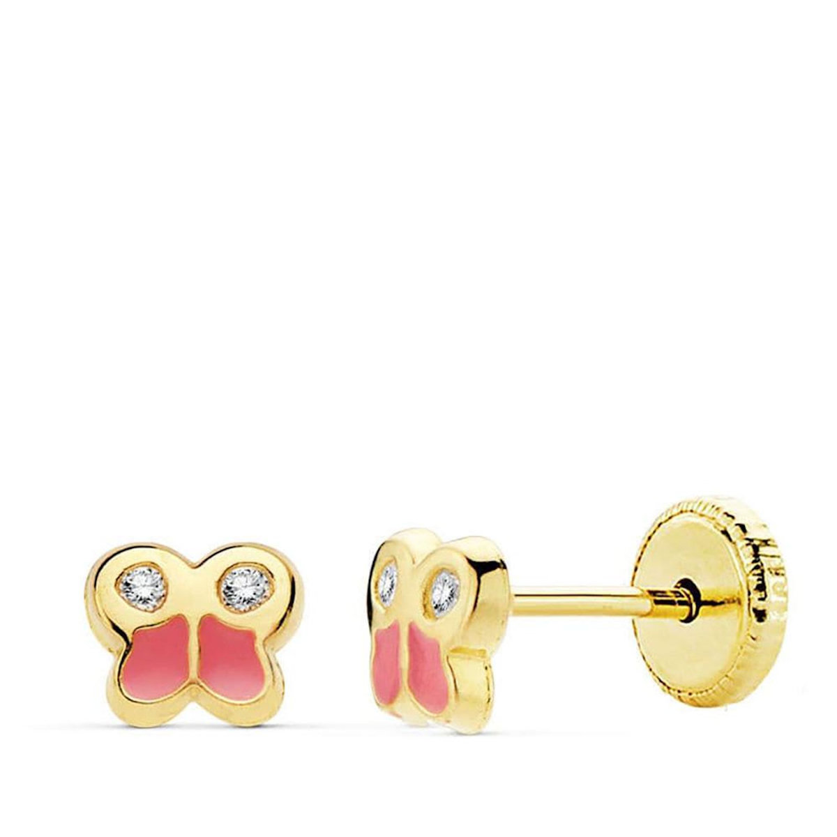 L'ATELIER D'AZUR Boucles d'Oreilles Or 18 Carats 750 Jaune - Zirconiums et émail - Papillons