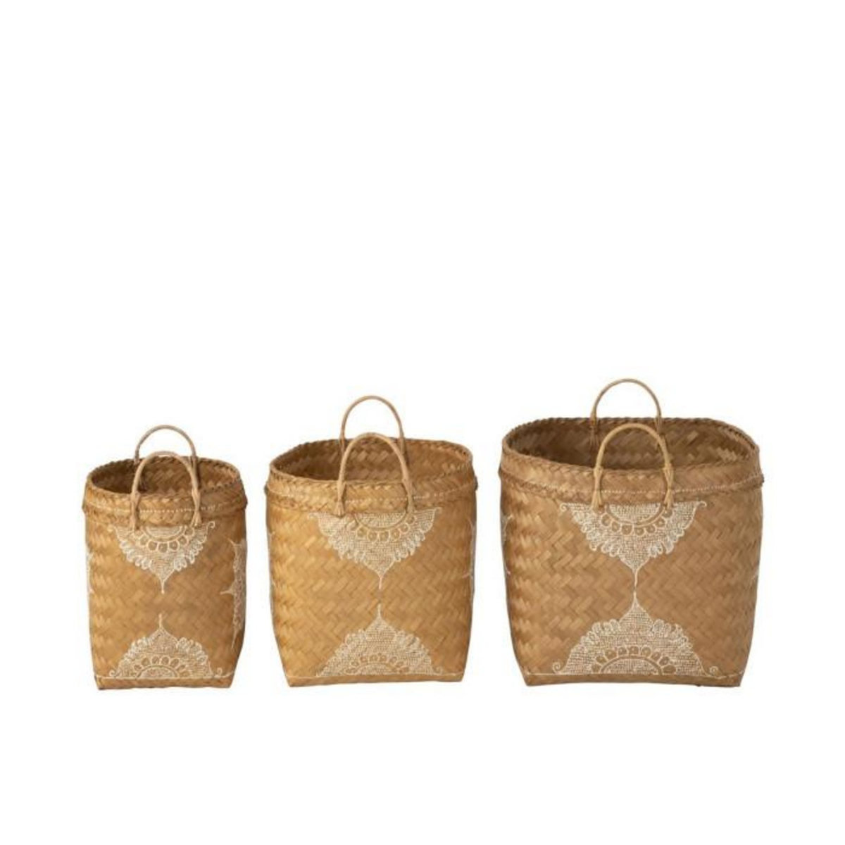 Paris Prix Lot de 3 Paniers en Bambou  Bali  50cm Naturel & Blanc