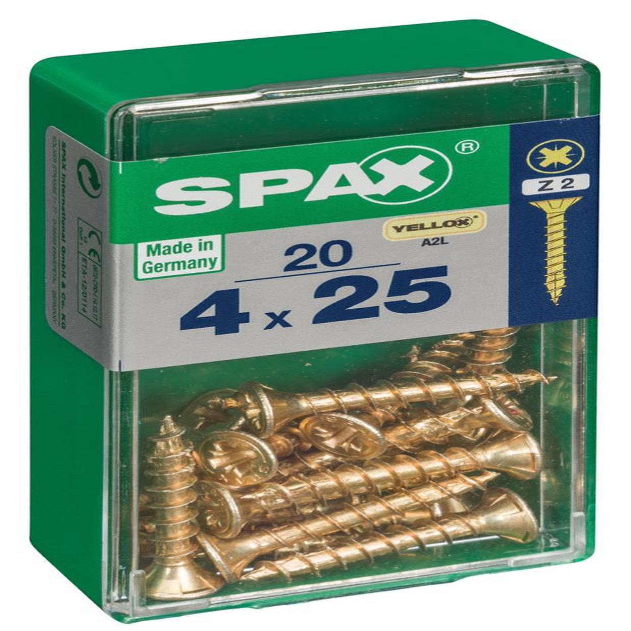 CENTRALE BRICO Lot de 20 vis acier tête fraisée pozidriv SPAX, Diam.4 mm x L.25 mm