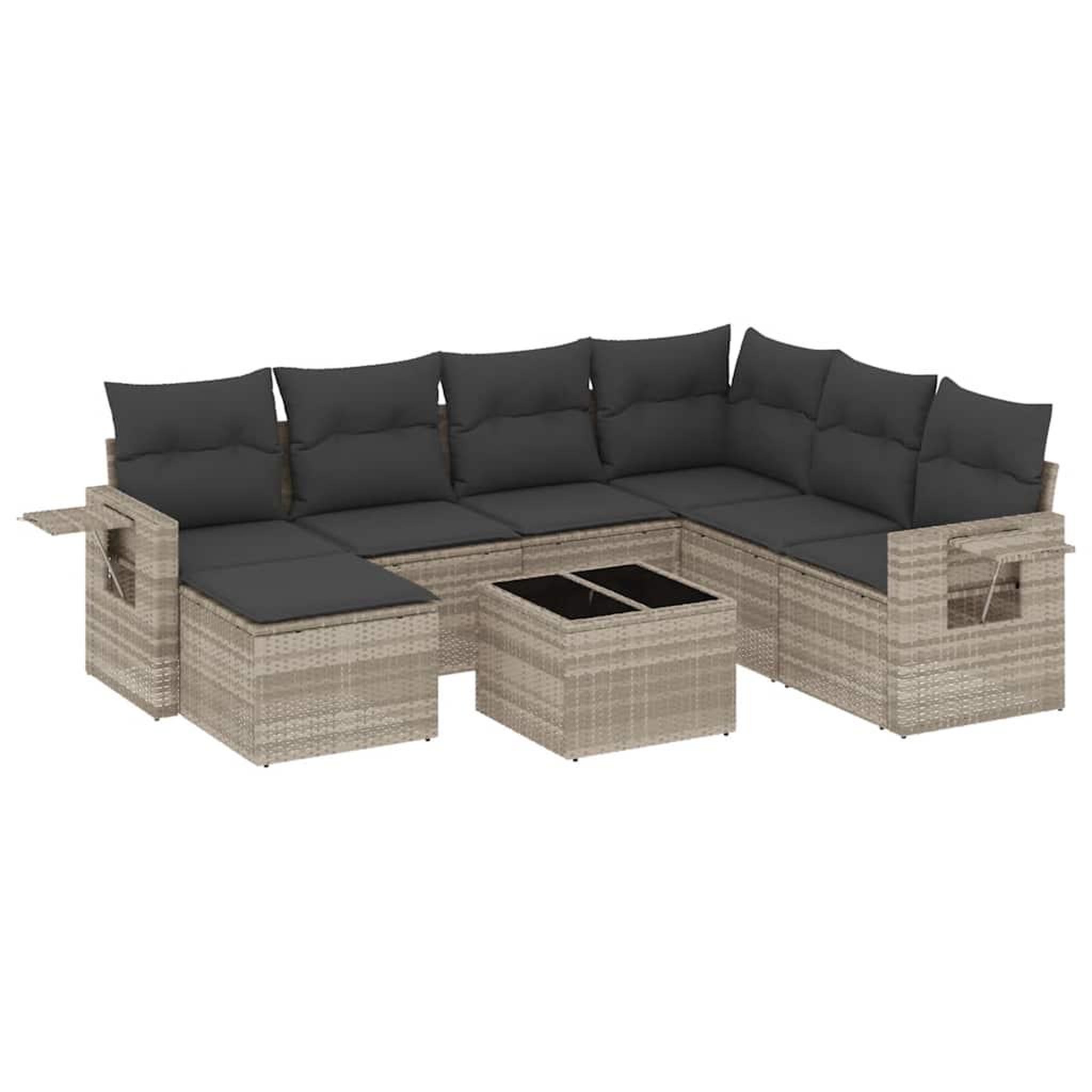 Voir la diapositive 2 : VIDAXL Salon de jardin 8 pcs avec coussins gris clair resine tressee