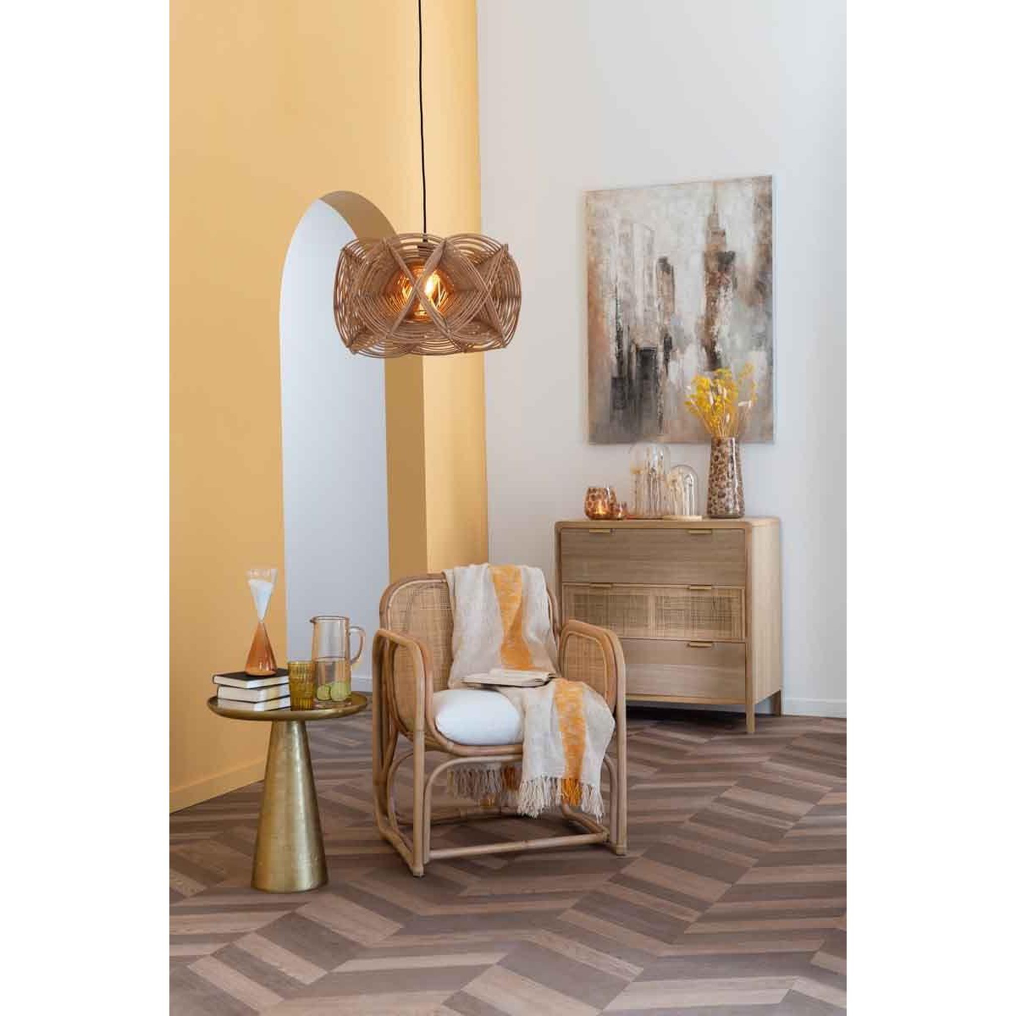 Voir la diapositive 5 : J-LINE Abat-jour suspendu en rotin  vagues  50cm beige