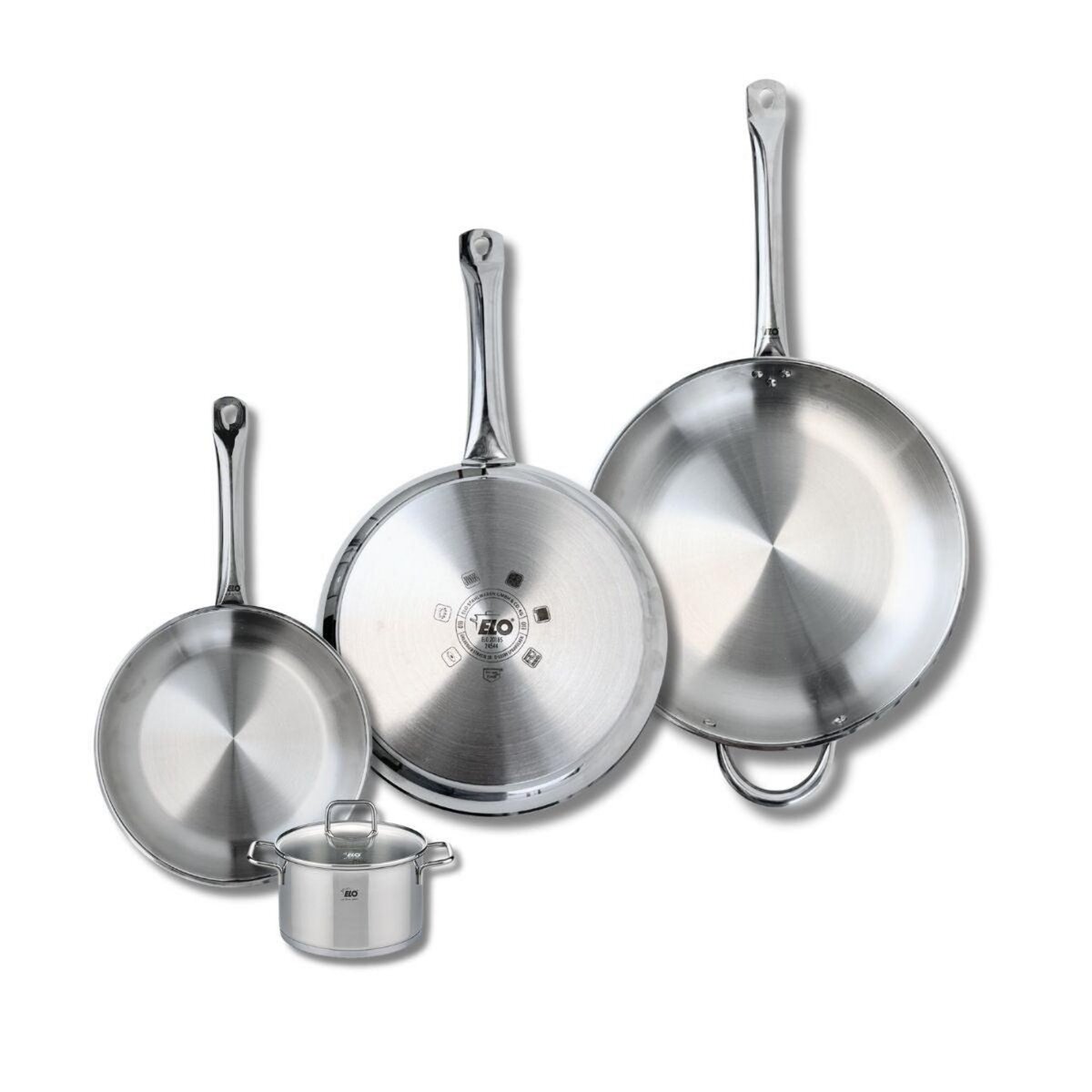 ELO Ensemble de 3 Poêles de cuisson 24, 28 et 32 cm et 1 faitout 12 cm Elo Profi Citrin