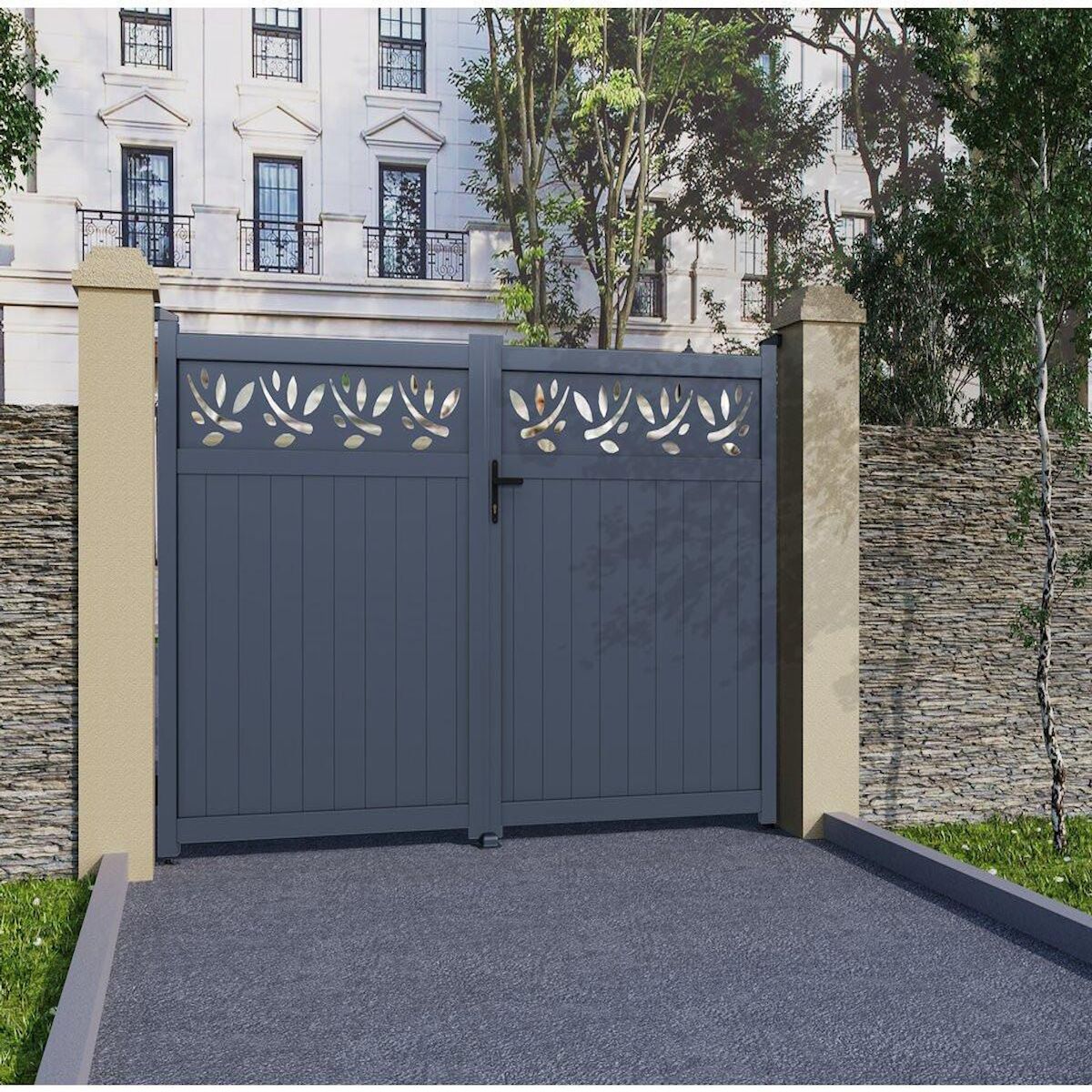 Habitat et Jardin Portail aluminium semi-ajouré à motif  Maya  - 300 x 180 cm - Gris