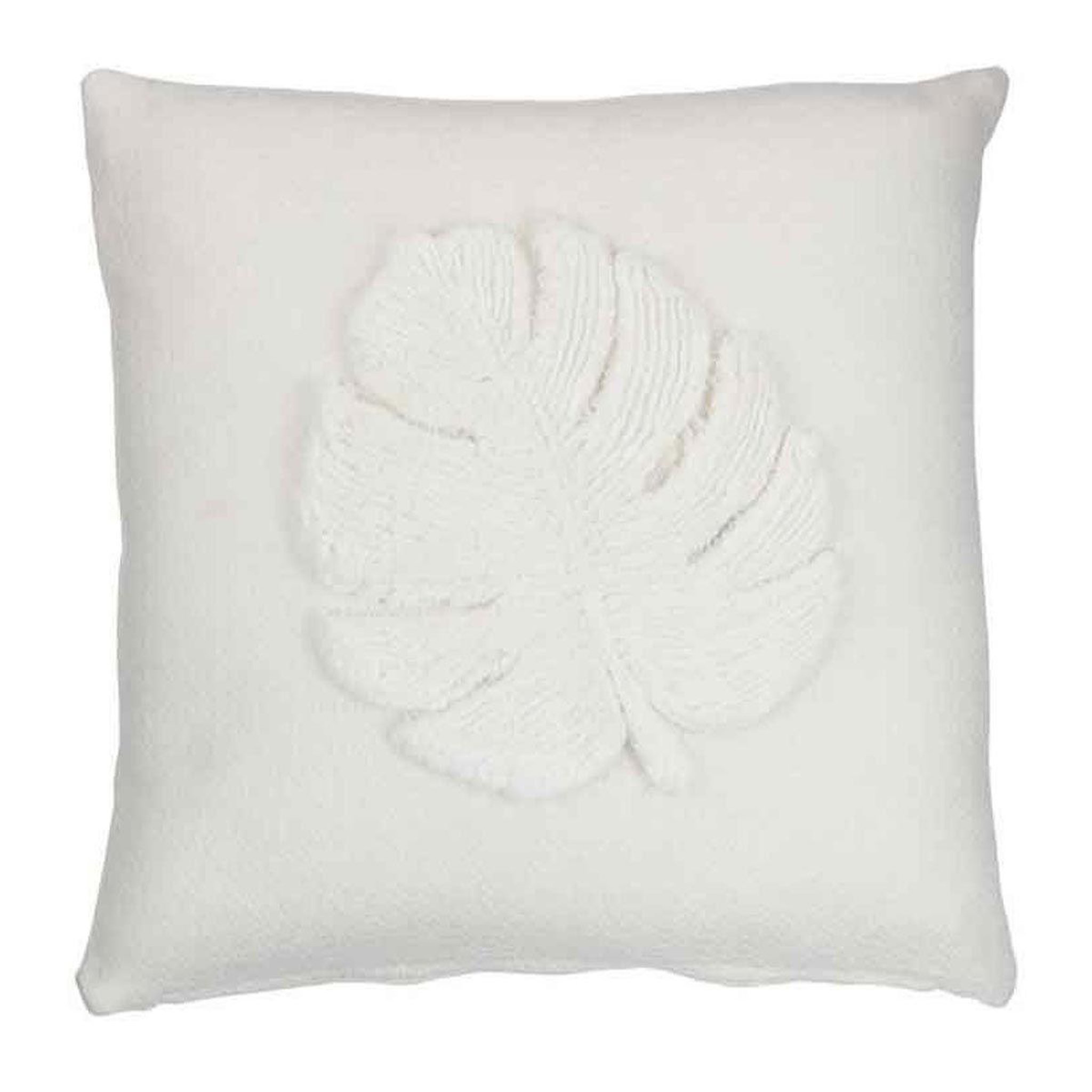 J-LINE Coussin déco  feuilles  43x43cm blanc