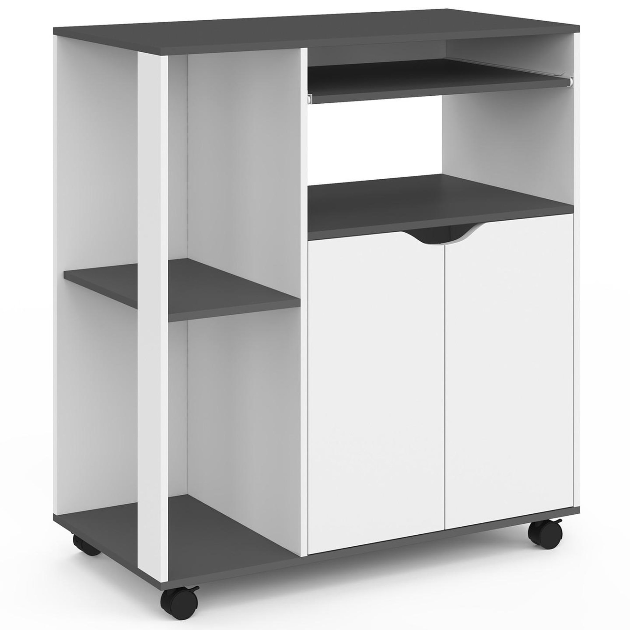 ID MARKET Desserte de cuisine cosi bois blanc et plateau gris l.76 cm