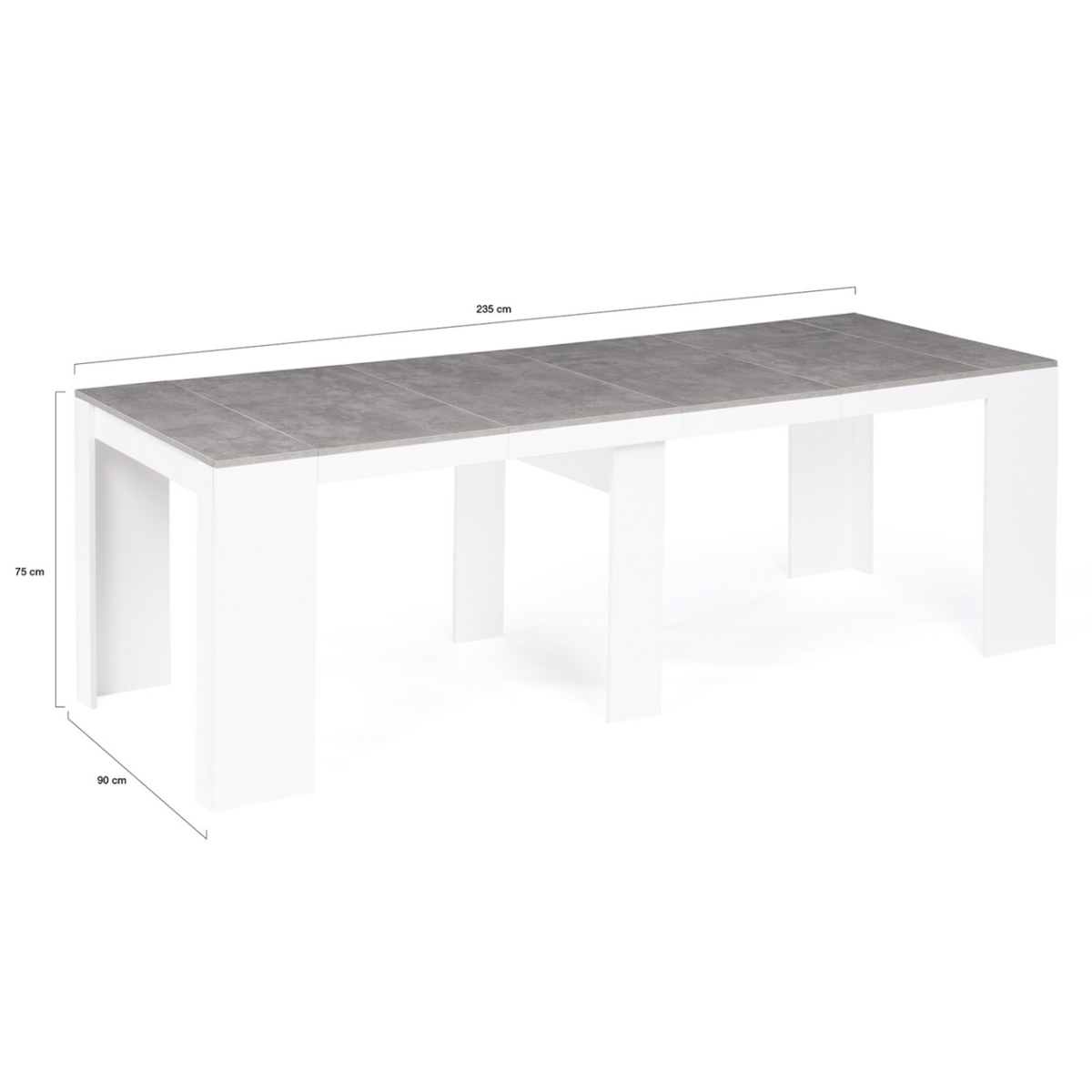 ID MARKET Table console extensible ORLANDO 10 personnes 235 cm bois blanc et effet  béton