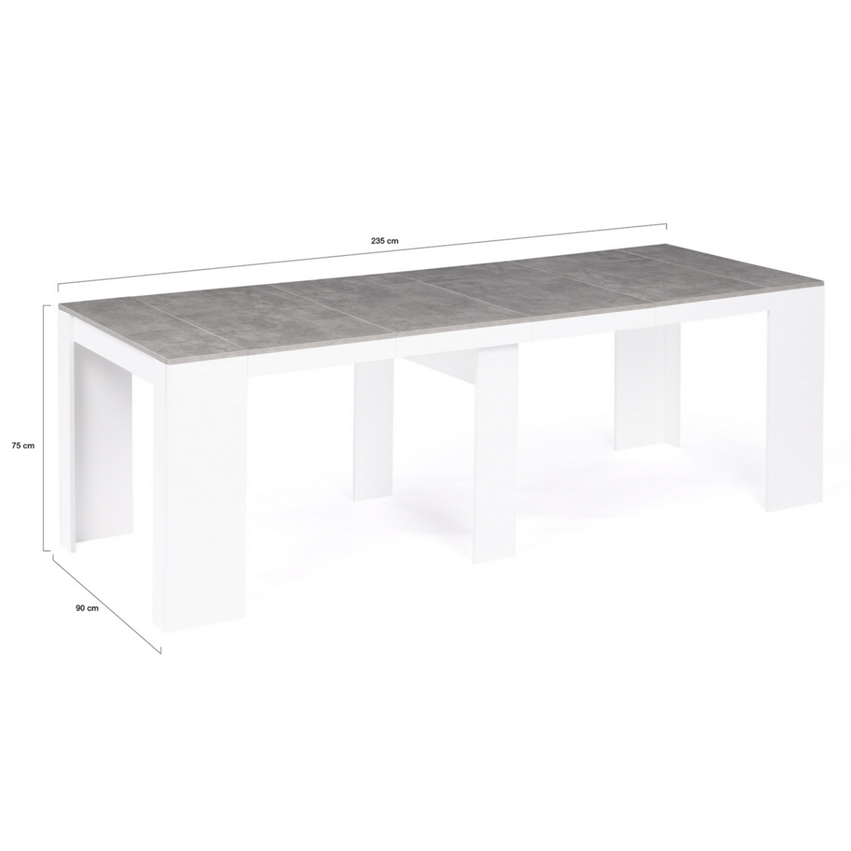 ID MARKET Table console extensible ORLANDO 10 personnes 235 cm bois blanc et effet  béton
