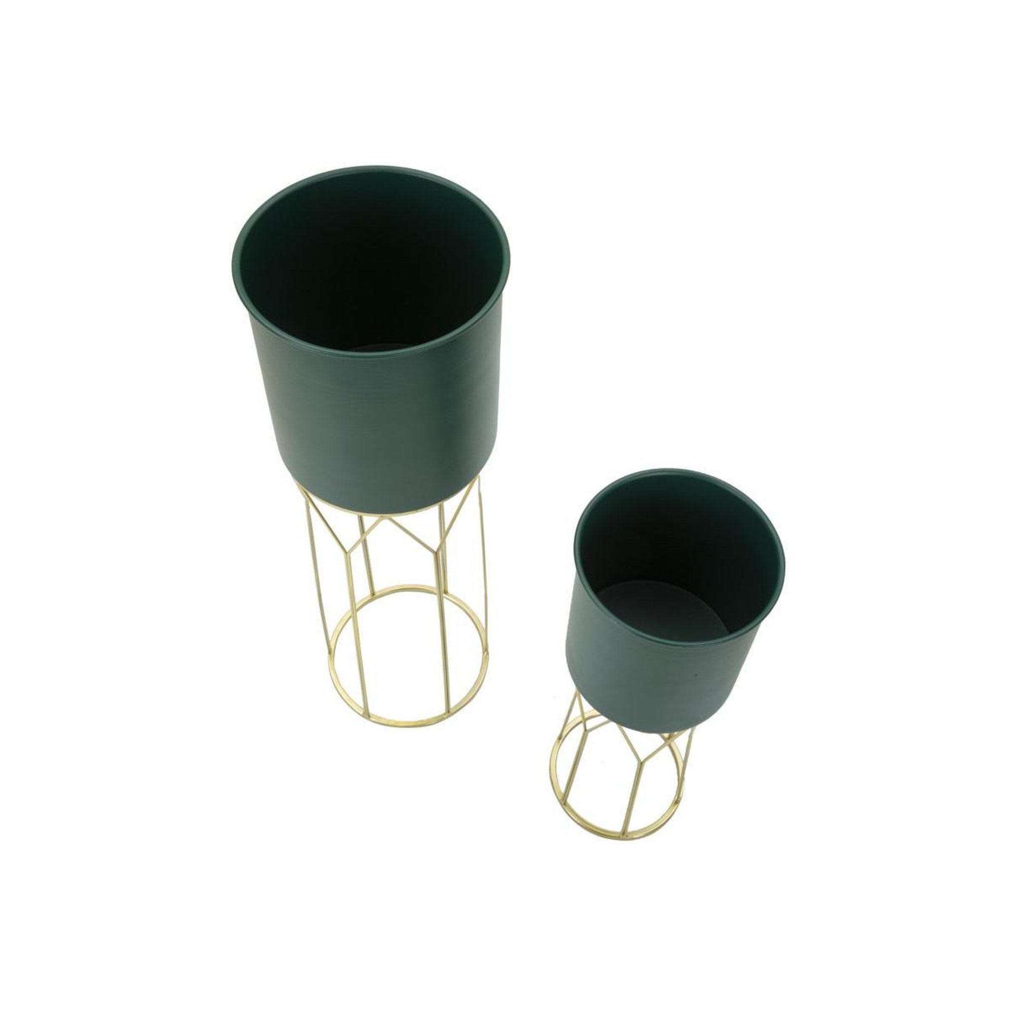 Voir la diapositive 2 : Paris Prix Lot de 2 cache-pots sur pied   grent stand   70cm vert & or