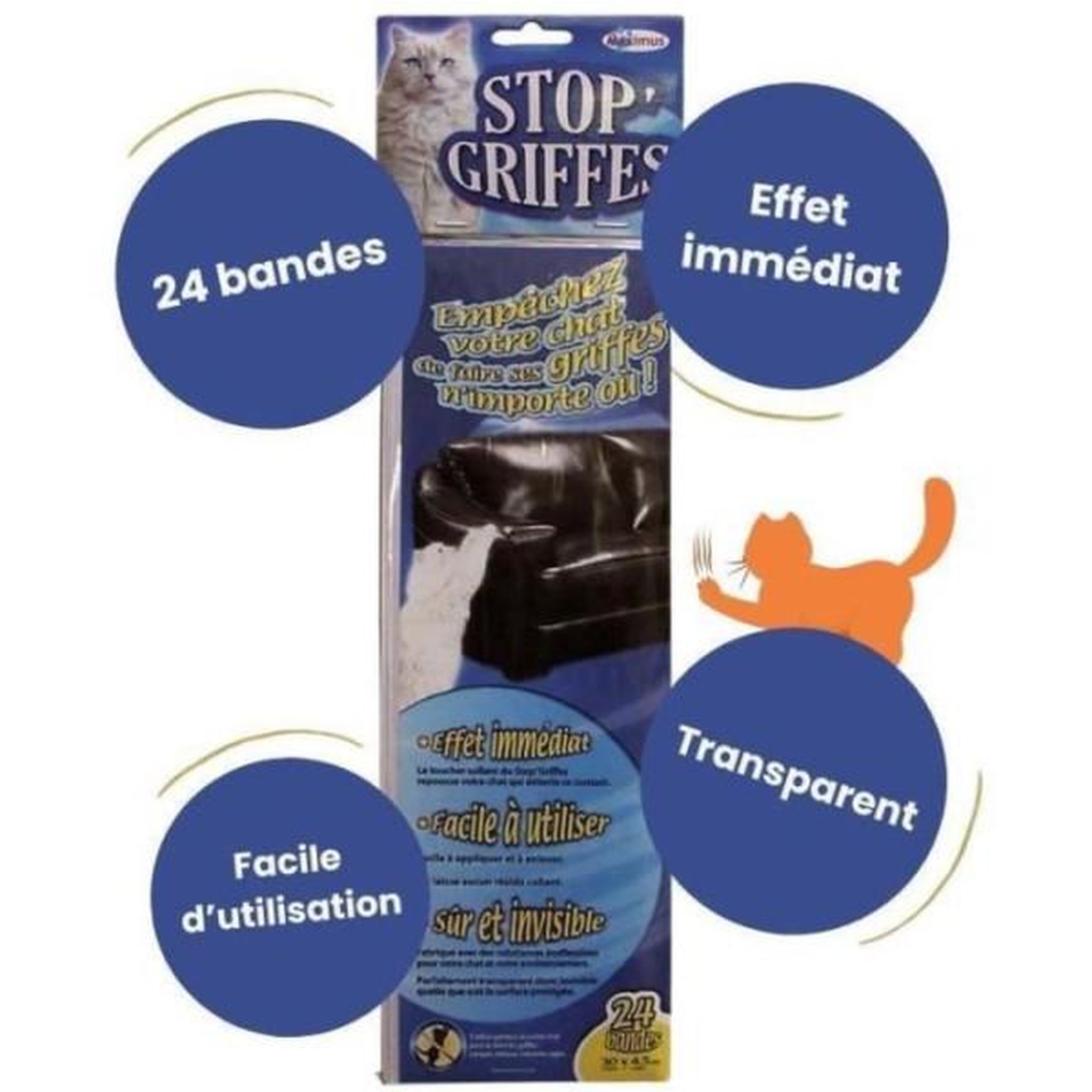 Voir la diapositive 2 : MARKET24 Bandes Stop'Griffes - MUZO - x24 - Transparent - Anti-griffes - Inoffensif pour les animaux