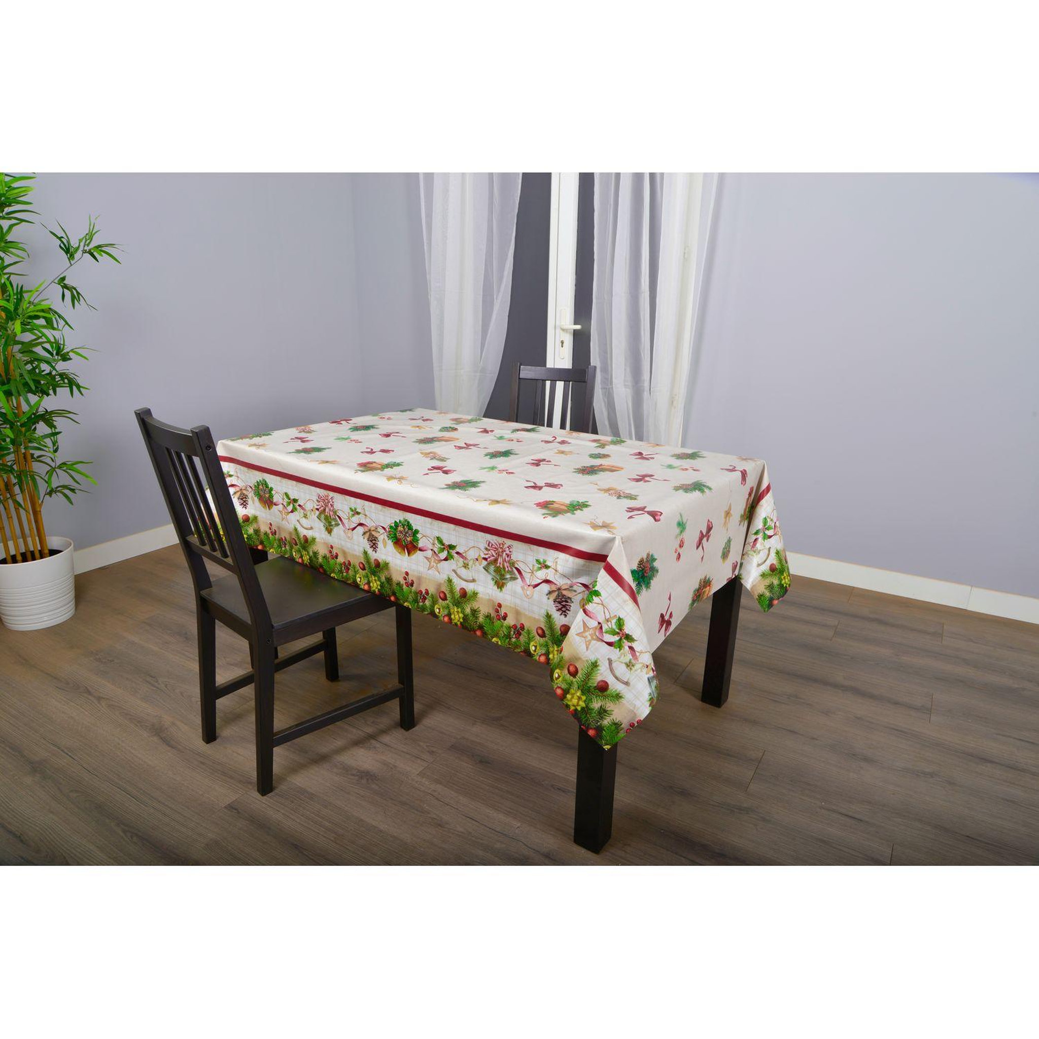 Voir la diapositive 2 : HABITABLE Nappe en toile cirée rectangulaire nœuds - 140 x 250 cm - ecru