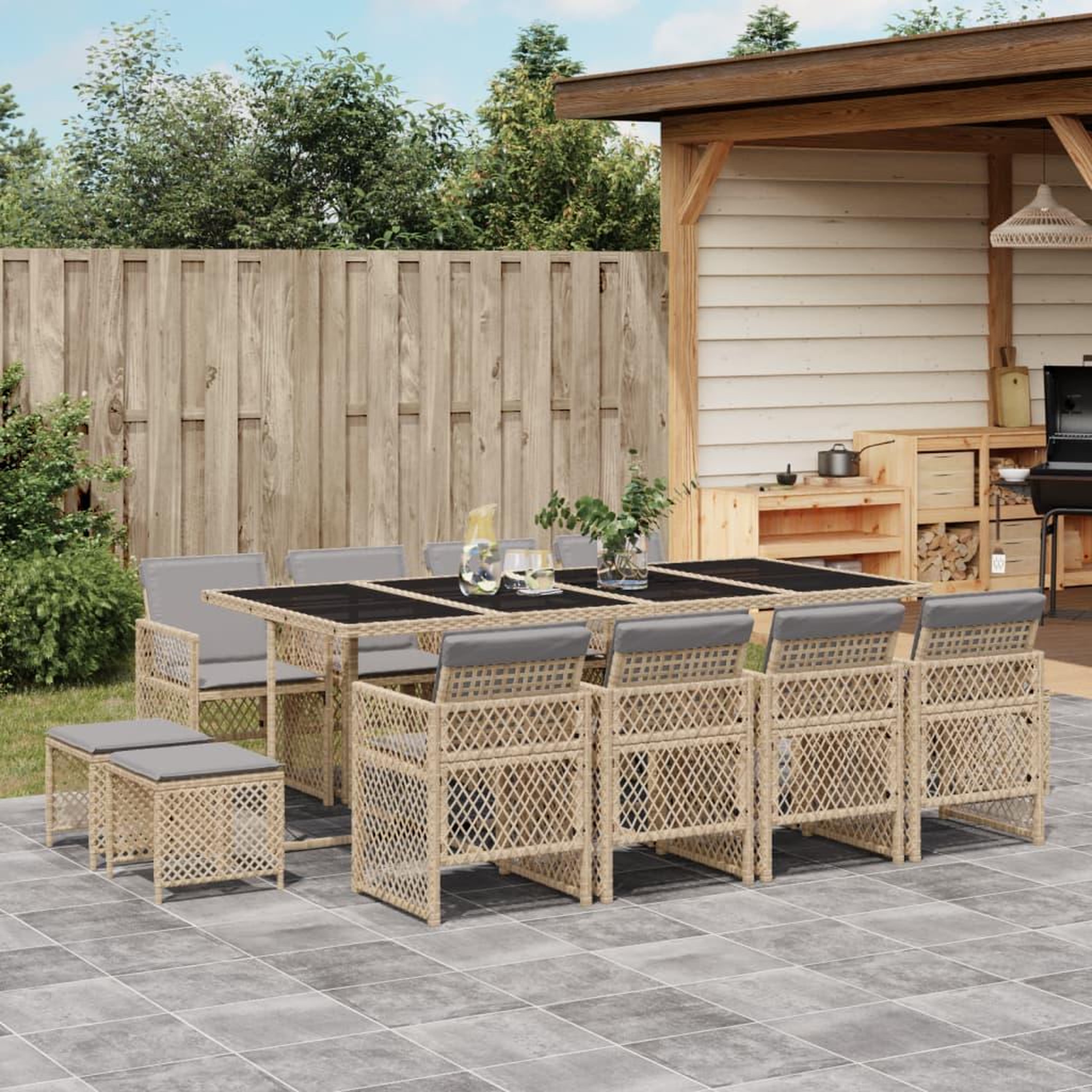 VIDAXL Ensemble a manger de jardin et coussins 13 pcs beige