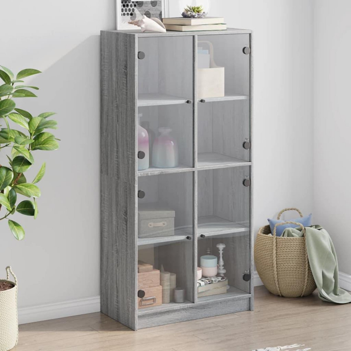 VIDAXL Buffet haut avec portes gris sonoma 68x37x142cm bois ingenierie