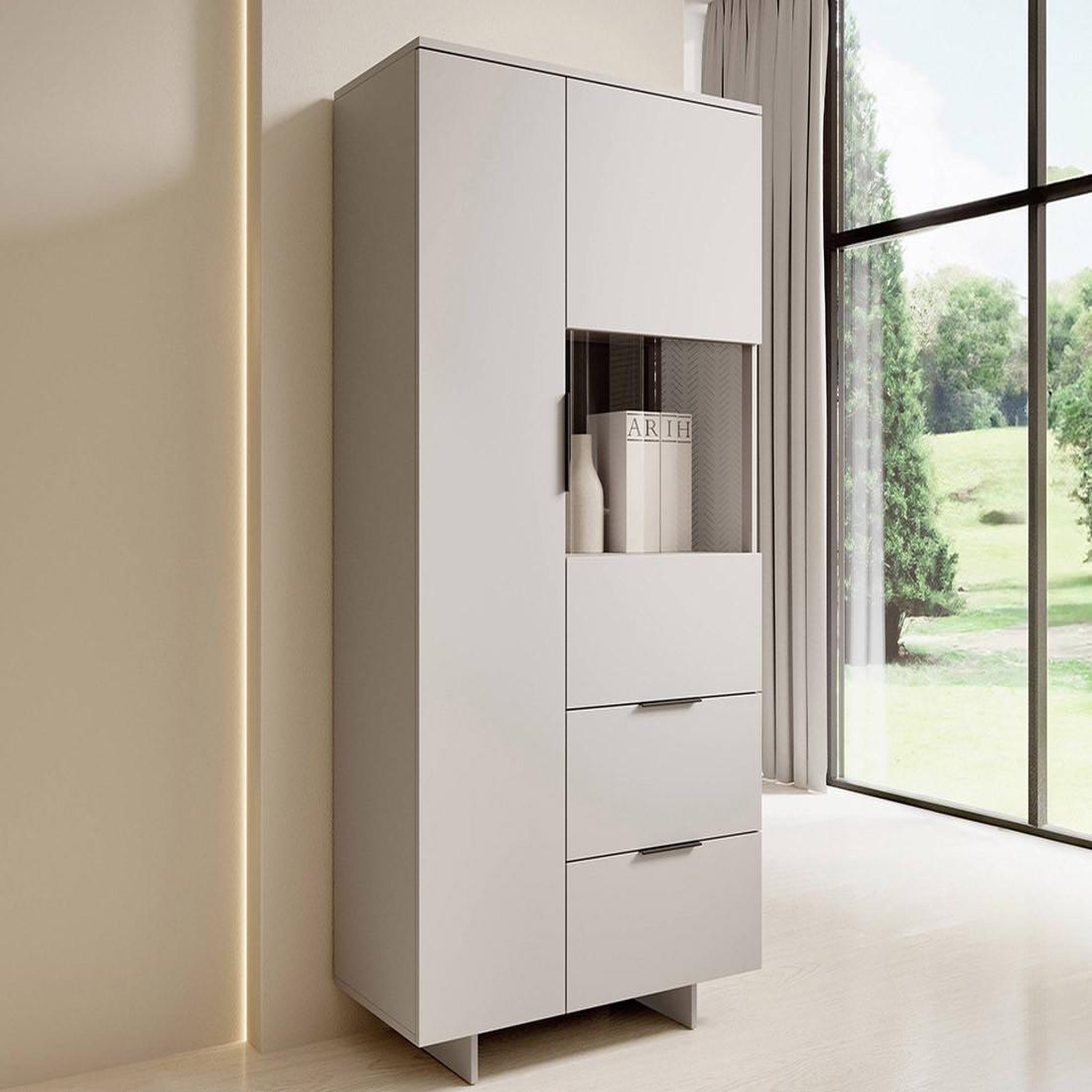 Voir la diapositive 3 : BEST MOBILIER Canterbury - vitrine - beige - 2 portes et 2 tiroirs - 170 cm