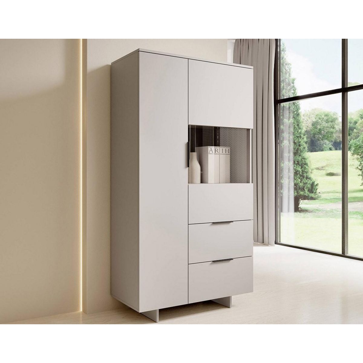 BEST MOBILIER Canterbury - vitrine - beige - 2 portes et 2 tiroirs - 170 cm