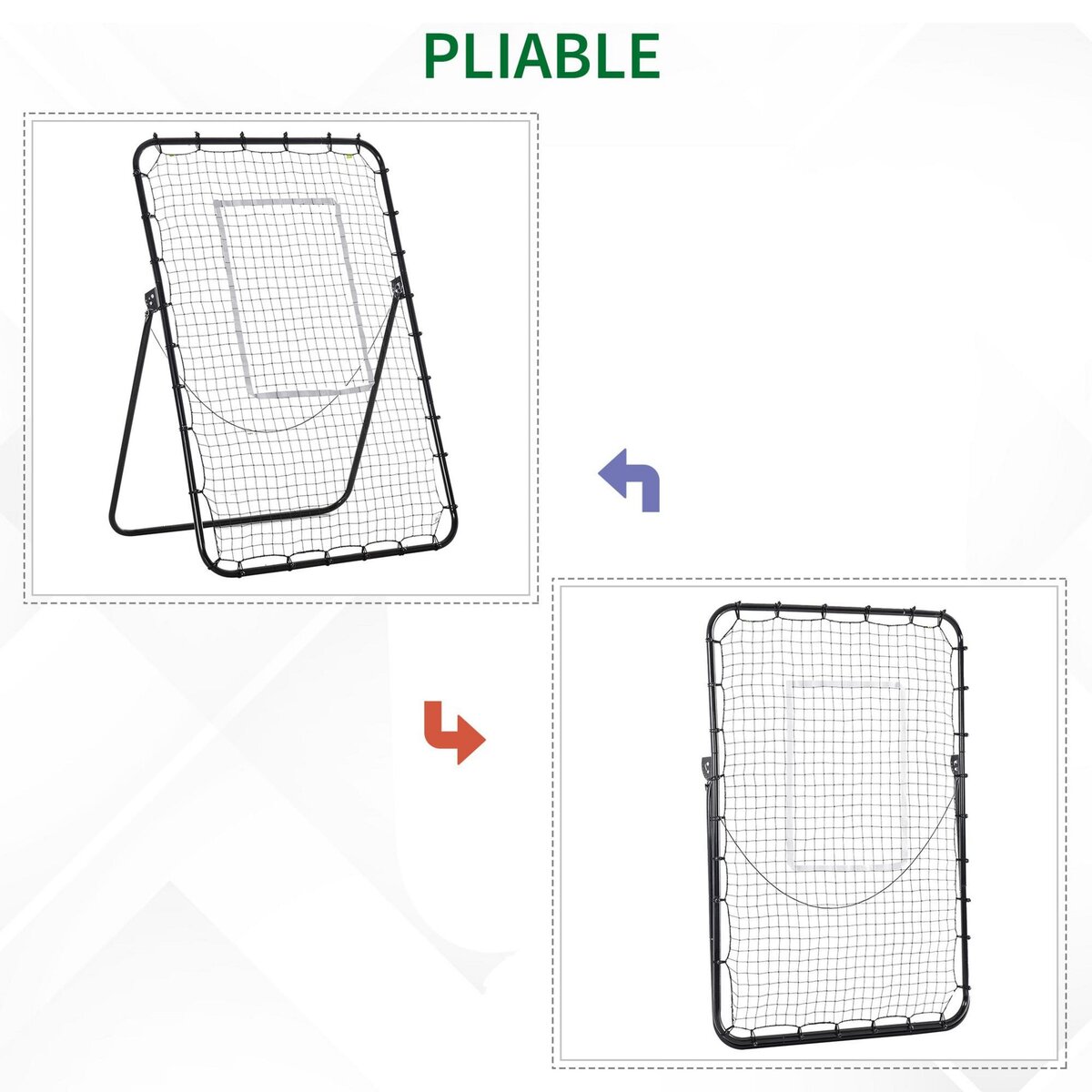 HOMCOM Filet de rebond de football pliable - inclinaison réglable 4 positions hauteur réglable - cible, piquets d'ancrage inclus - filet PE métal époxy noir