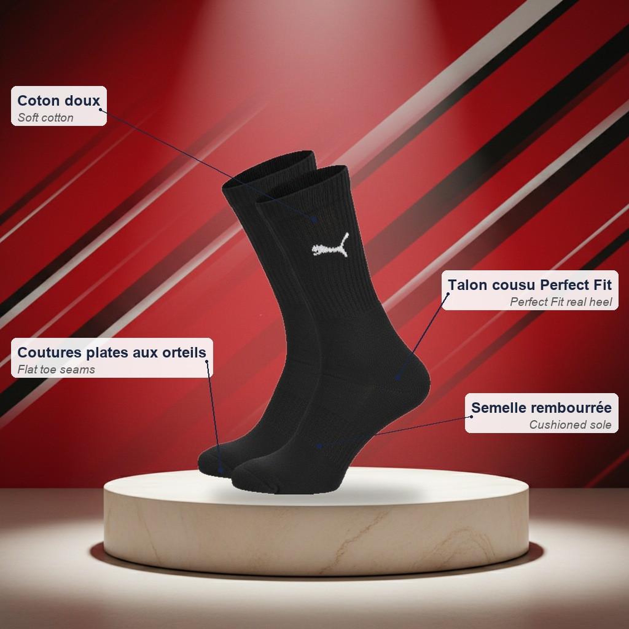Voir la diapositive 5 : PUMA PUMA Chaussettes Mixte Crew Pack 6 Paires (Lot) - Coton Doux, Talon Cousu