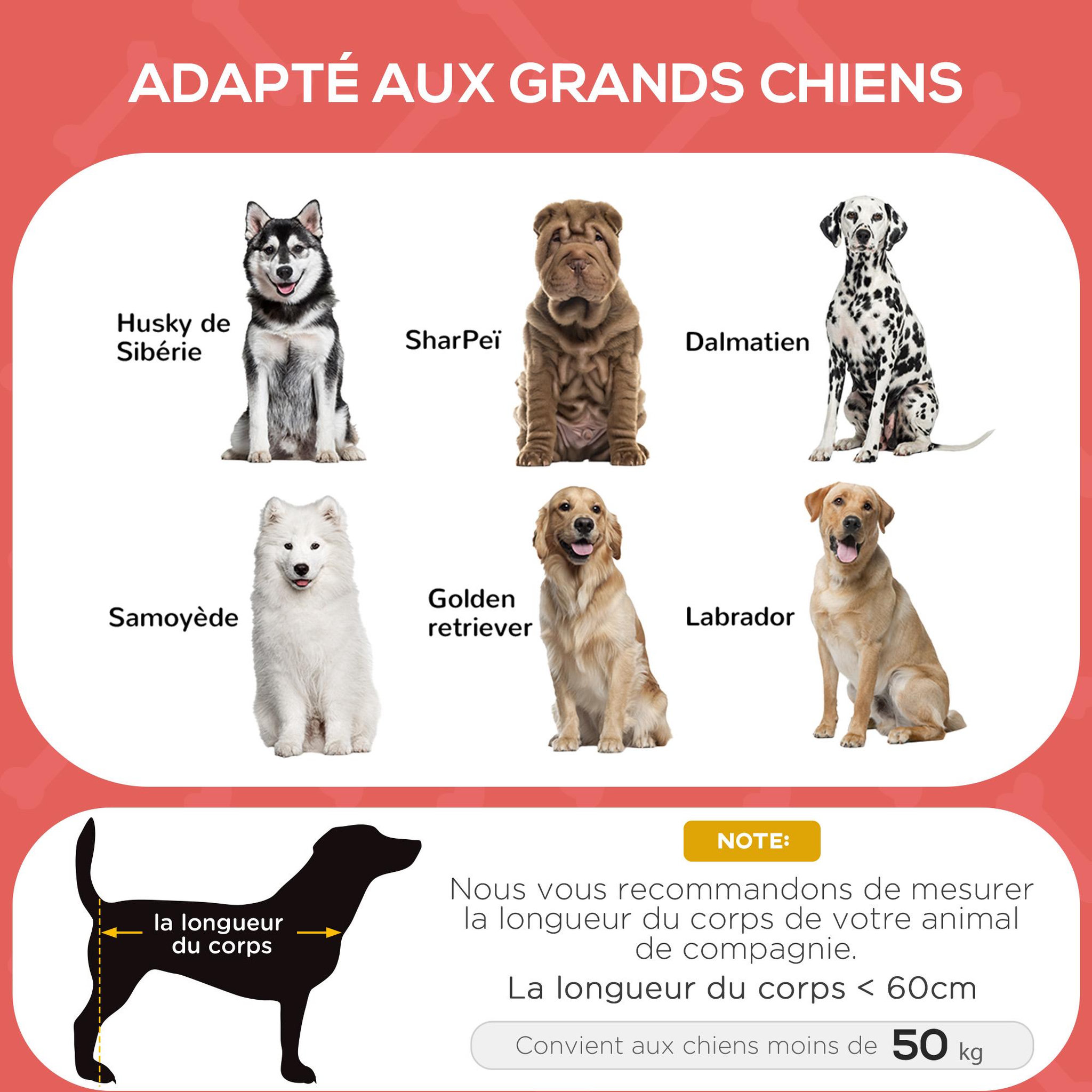 Voir la diapositive 5 : PAWHUT Lit sur pieds pour chien chat lit de camp animal lit surélevé oxford textilène micro-perforé dim. 92l x 76l x 18h cm rouge