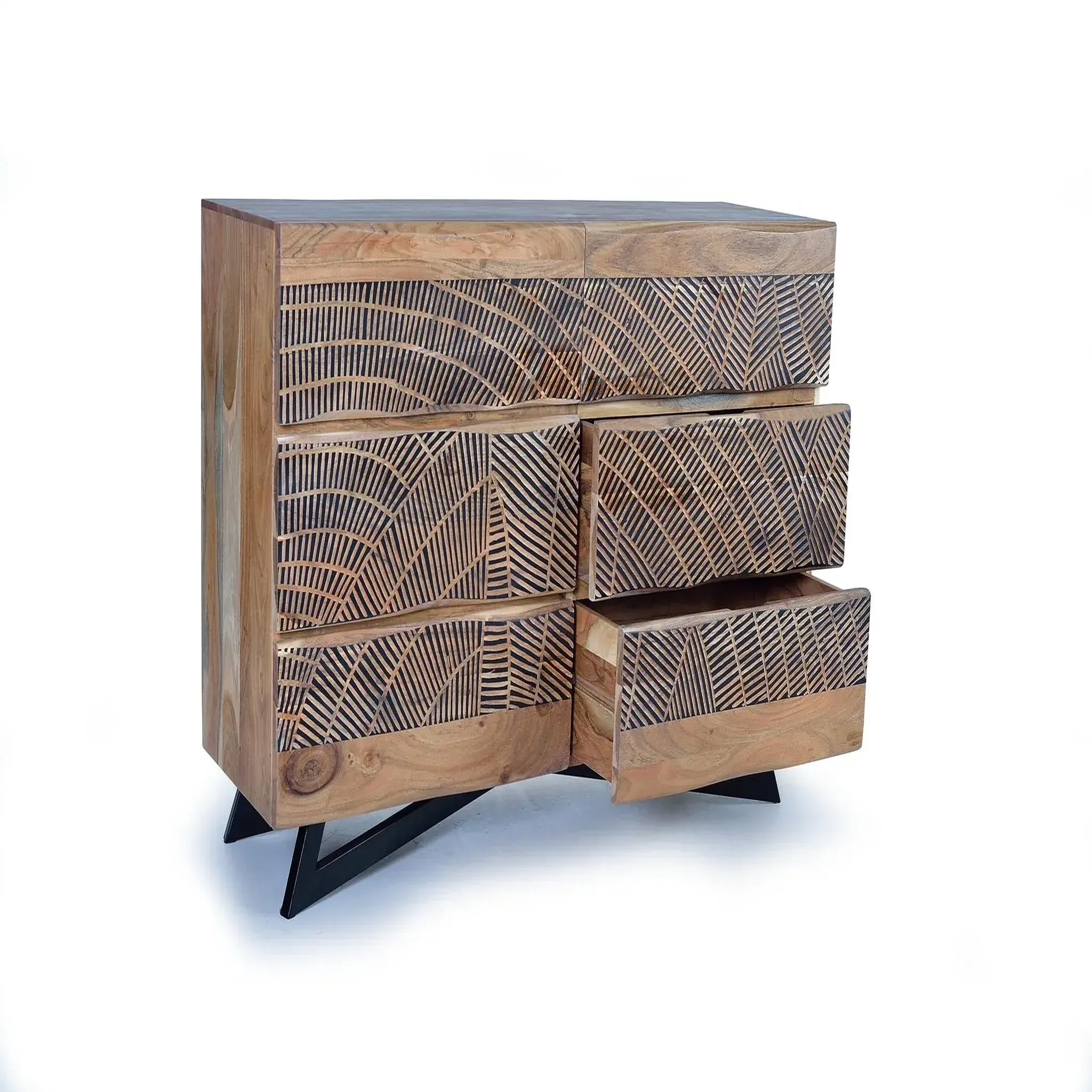 Voir la diapositive 2 : GINER Y COLOMER SL Commode en bois d'acacia 125 cm style rustique moderne