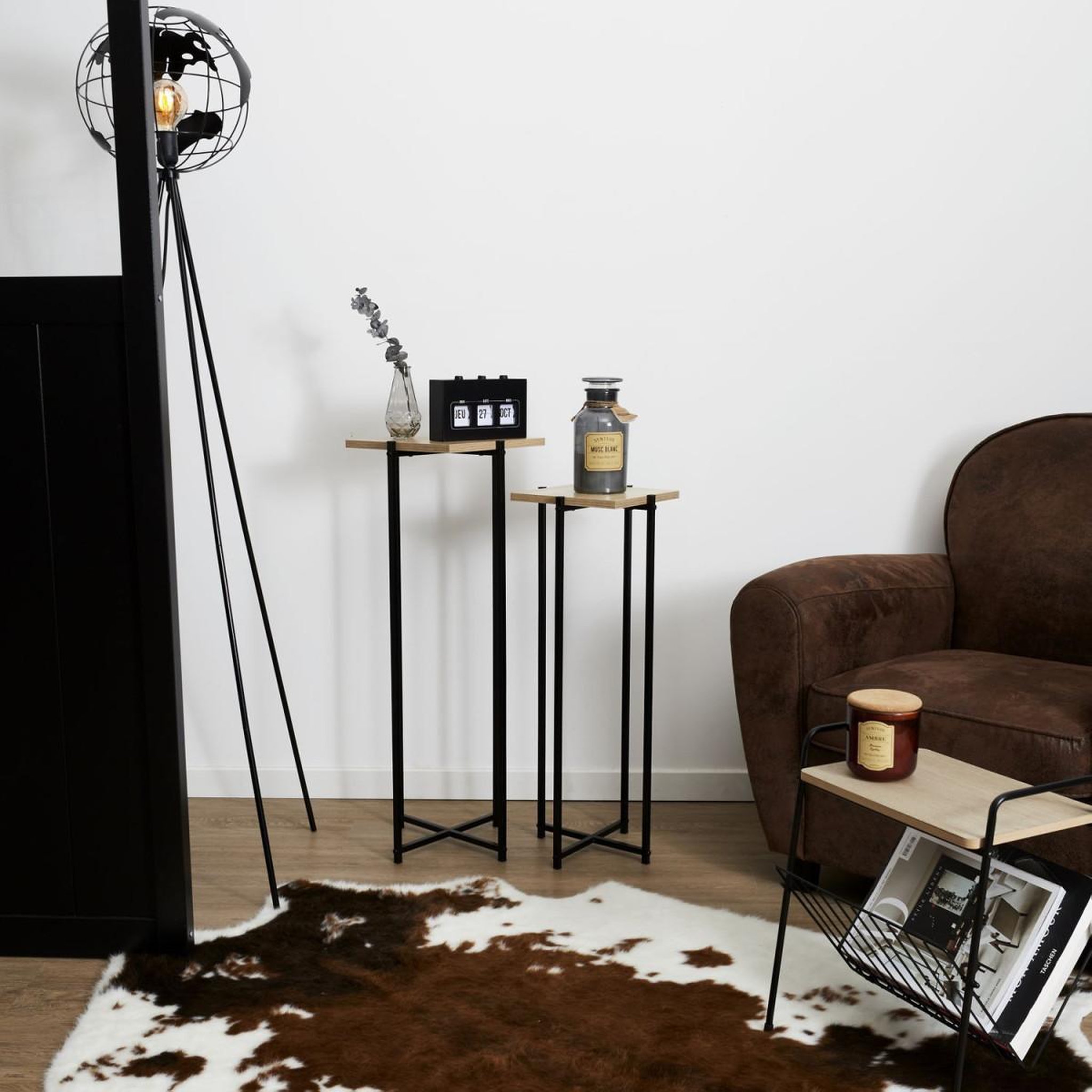 Voir la diapositive 5 : The Home Deco Factory Lot de 2 sellettes  loka  82cm noir