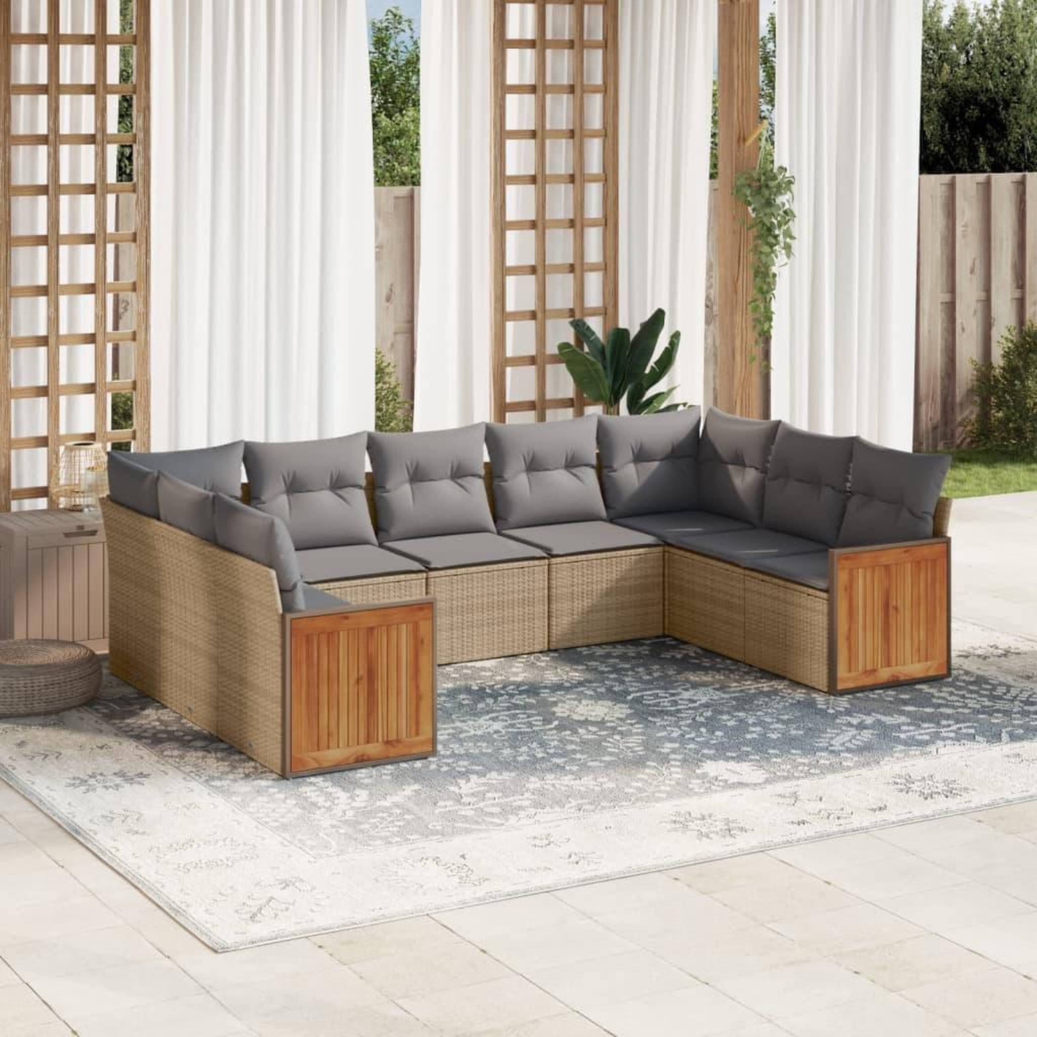 VIDAXL Salon de jardin avec coussins 9 pcs beige resine tressee