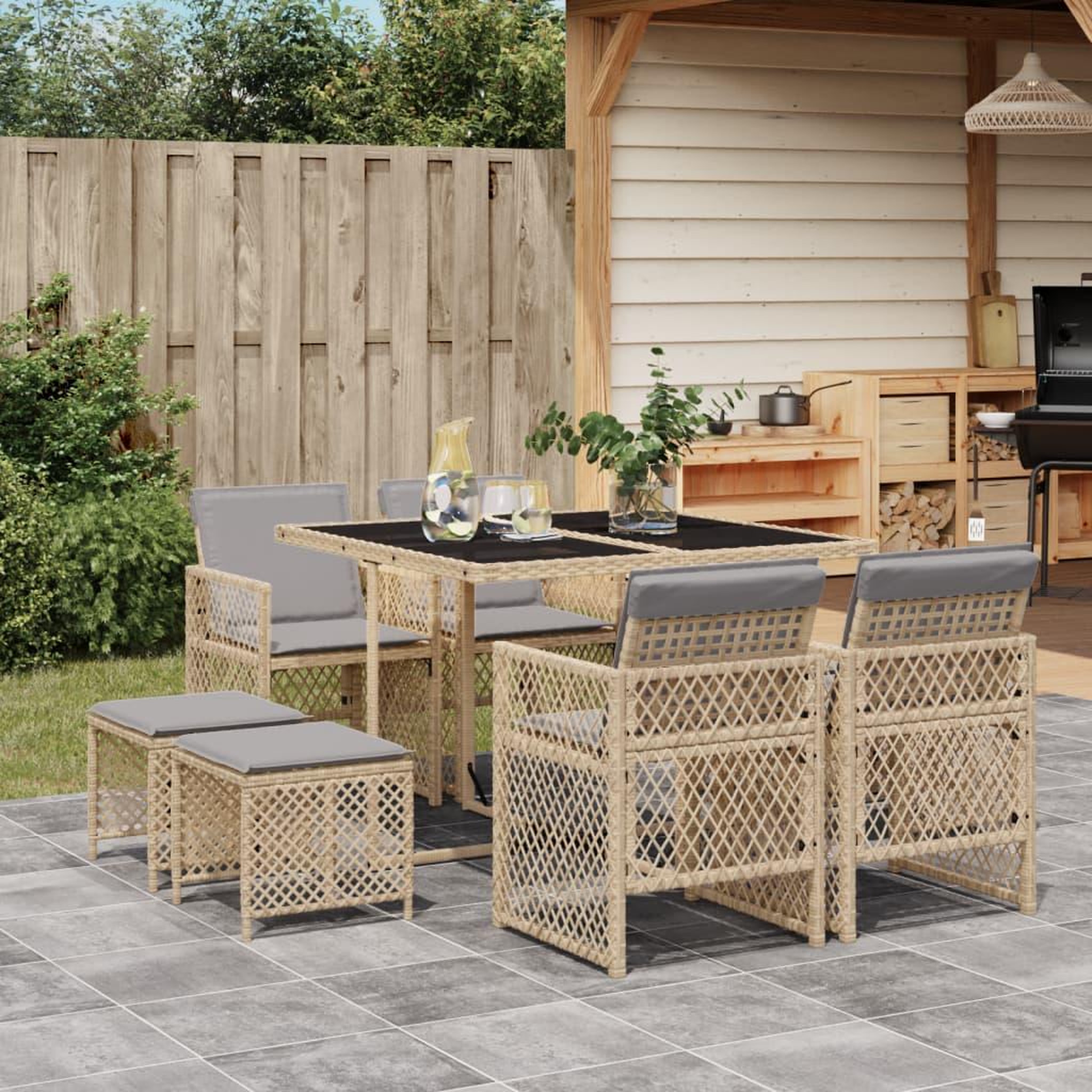 VIDAXL Ensemble a manger de jardin et coussins 9 pcs beige Poly rotin
