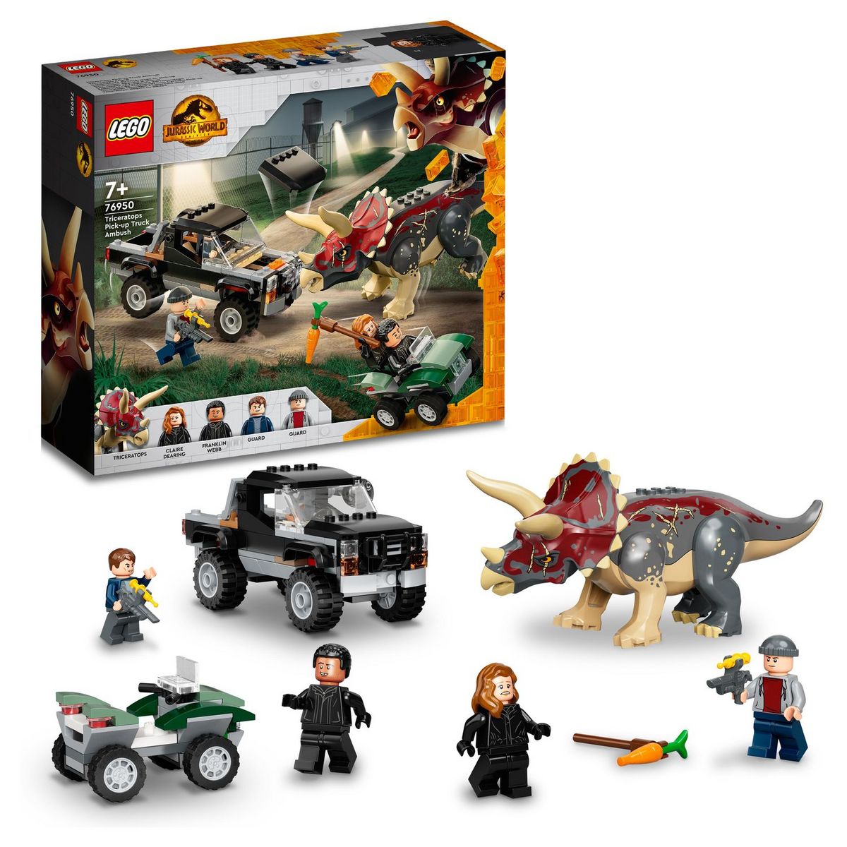 LEGO Jurassic World 76950 L&rsquo;Embuscade du Tricératops en Pick-up,  Dinosaure Jouet, et Voiture