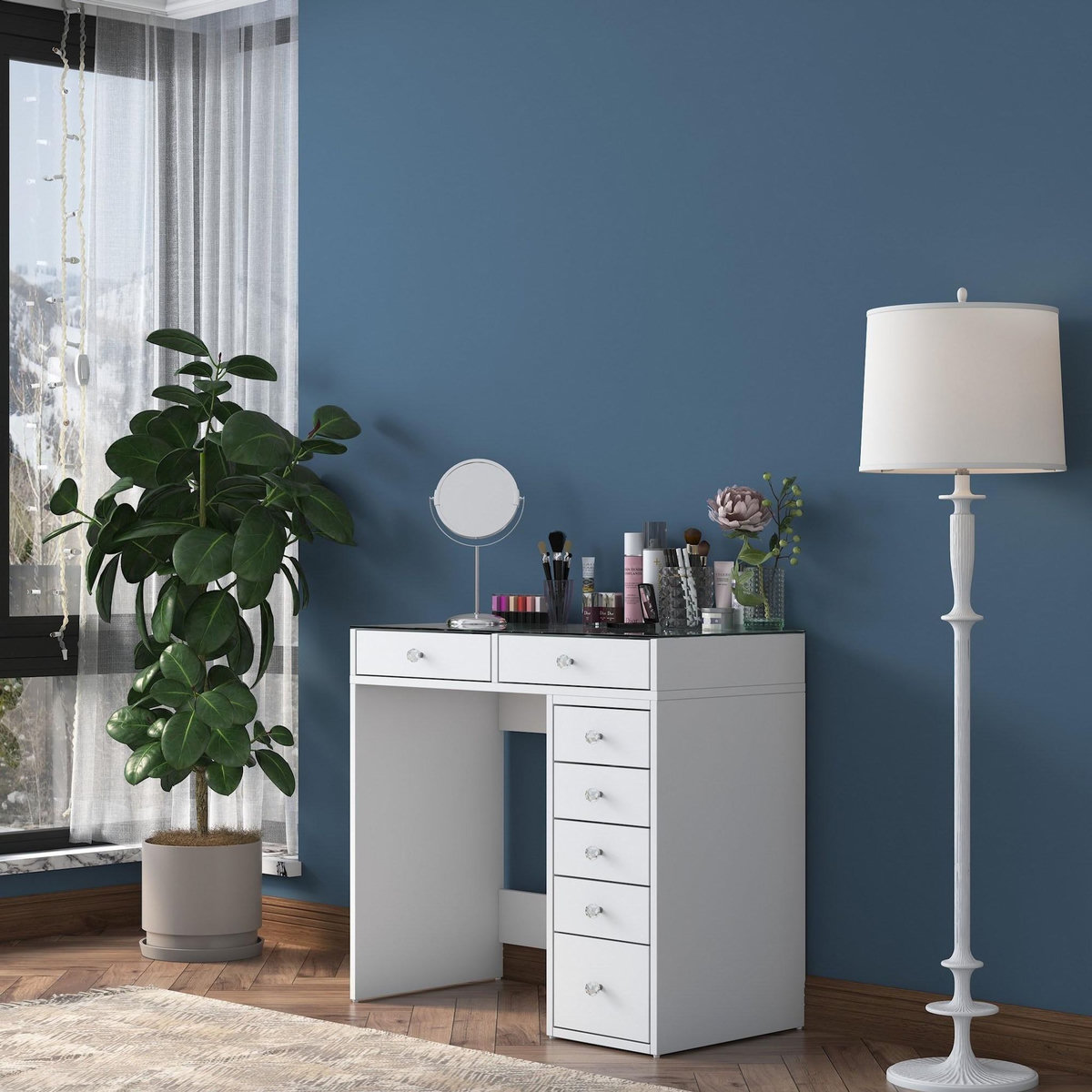 Habitat et Jardin Coiffeuse avec tiroirs intégrés en bois  Soma  - 90 x 44 x 80 cm - Blanc