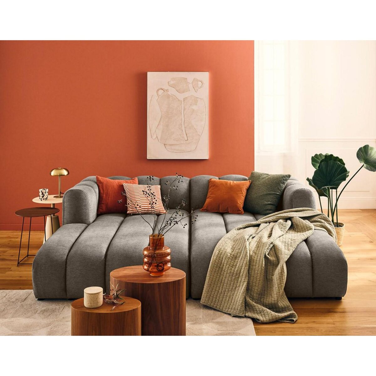 LISA DESIGN Debbie - canapé modulable droit 3 places avec double méridienne - assise profonde - en tissu texturé