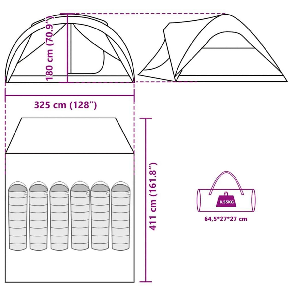 VIDAXL Tente familiale tunnel 6 personnes gris et orange impermeable