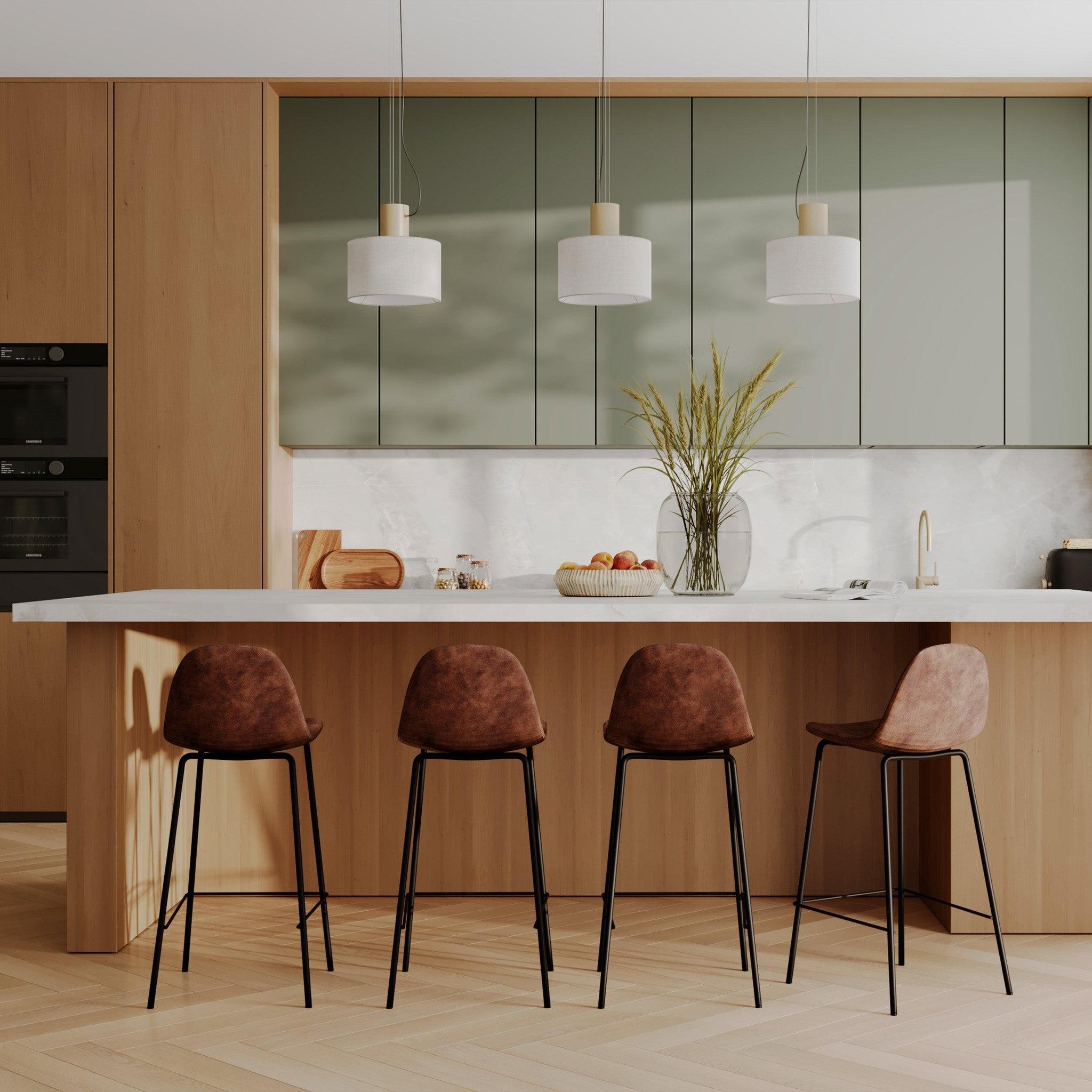 Voir la diapositive 6 : MAISON PAVANE Lot de 2 chaises pour îlot central 65 cm en cuir synthétique marron-henrik