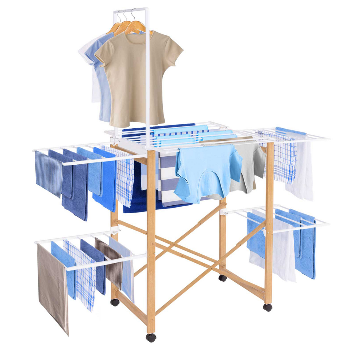 ID MARKET Séchoir à linge pliable DELUXE capacité 22M avec tringle blanc et effet bois