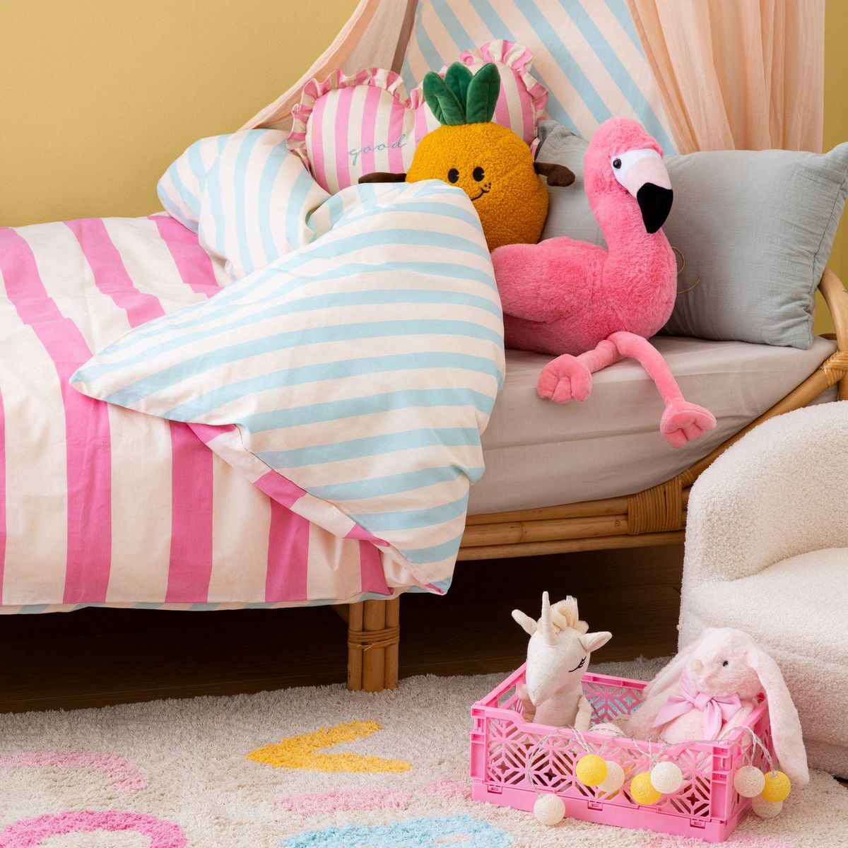 ATMOSPHERA Parure de lit enfant réversible à rayures - 100% coton 57 fils/cm² - 140 x 200 cm