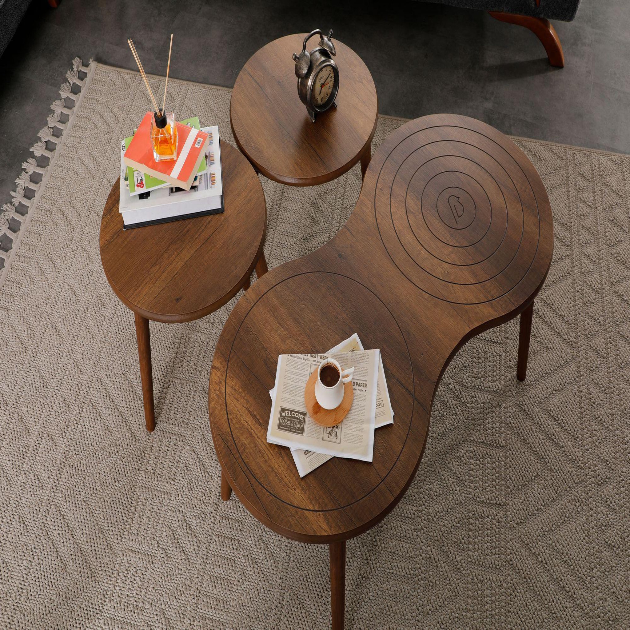 Voir la diapositive 4 : Habitat et Jardin Ensemble de table basse en bois  marlo  100 x 50 x 45 cm - noyer