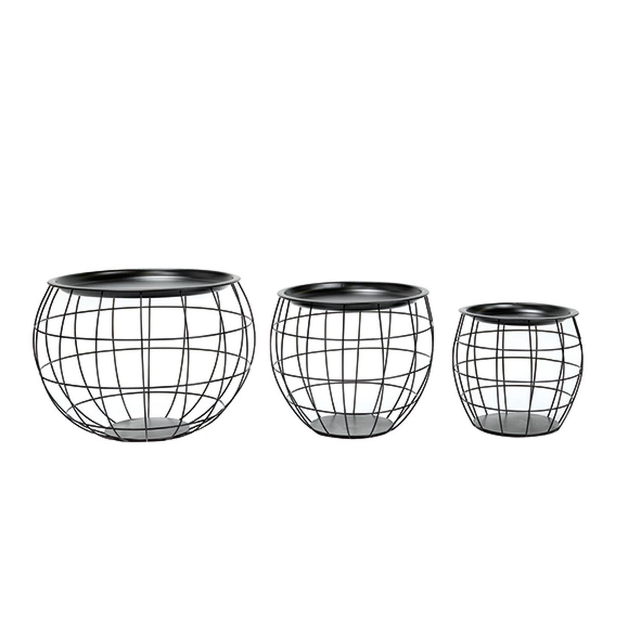 KB8 Lot de 3 tables d'appoint ou tables gigogne ronde effet boule en métal - noir