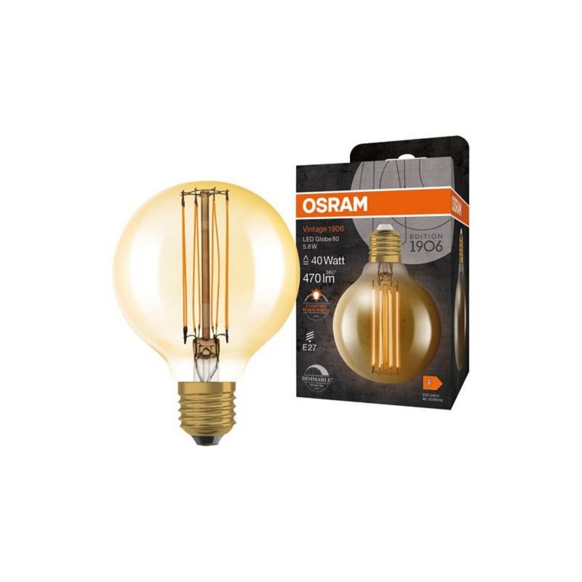 Osram 1906 GLOBE 80MM CLAIR 5.8W E27 CHAUD OSRAM - 4099854090844