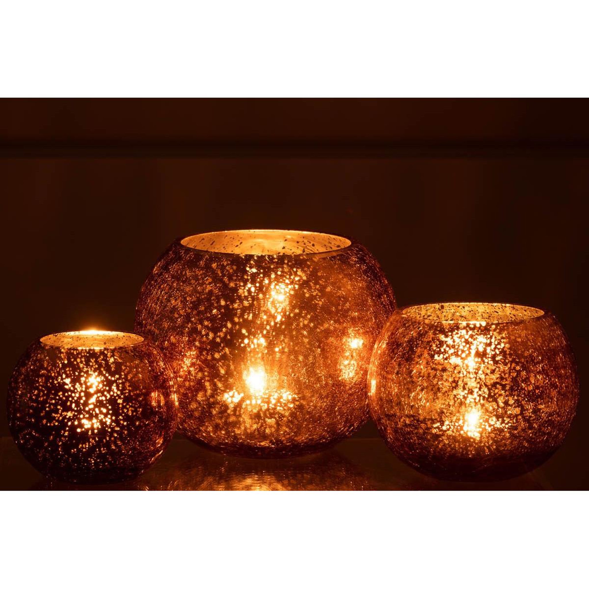 Voir la diapositive 6 : J-LINE Photophore Boule en Verre  Nacré  20cm Marron