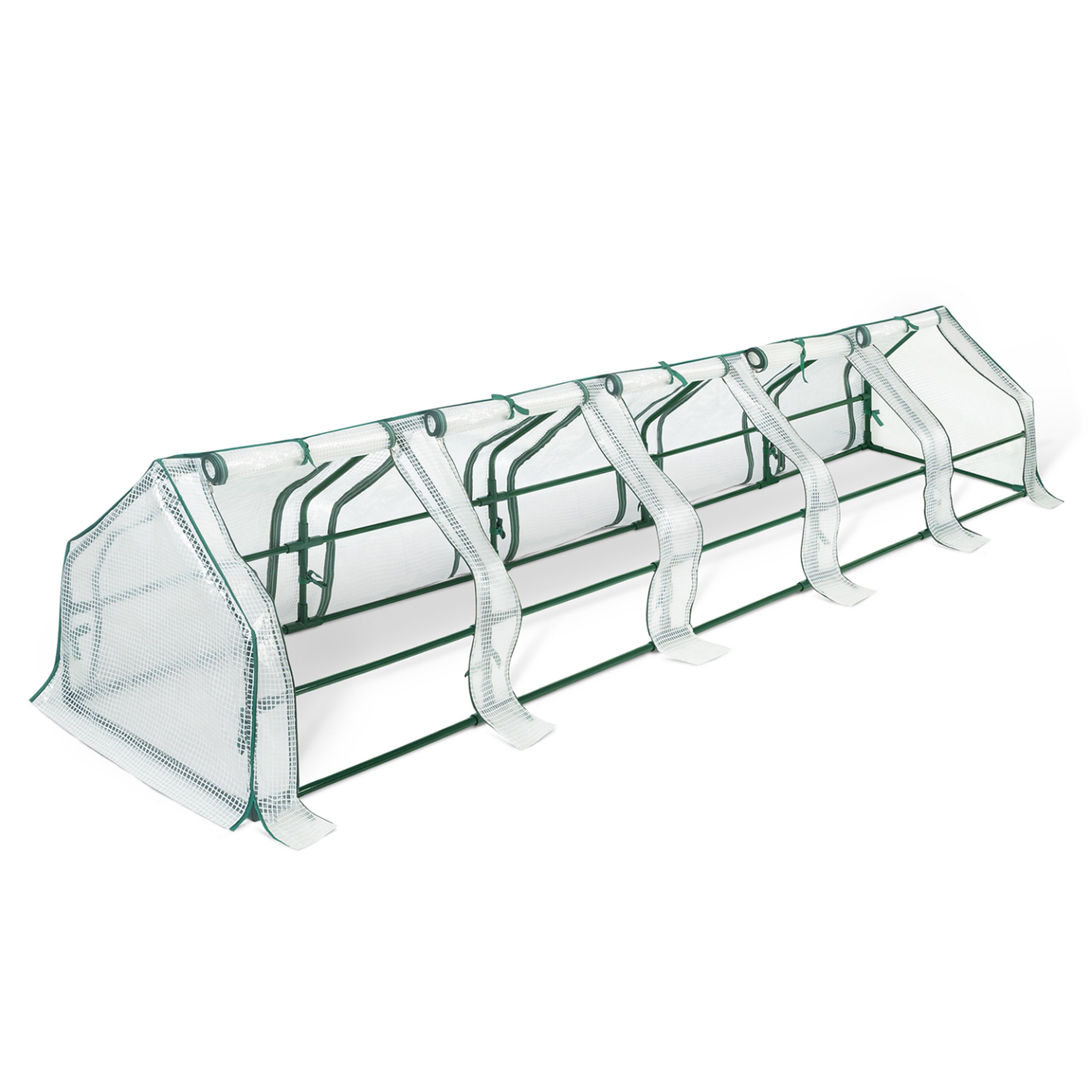 ID MARKET Mini serre de jardin tunnel 300 x 50 x 50 cm avec bâche anti-uv et 10 fenêtres enroulables blanche