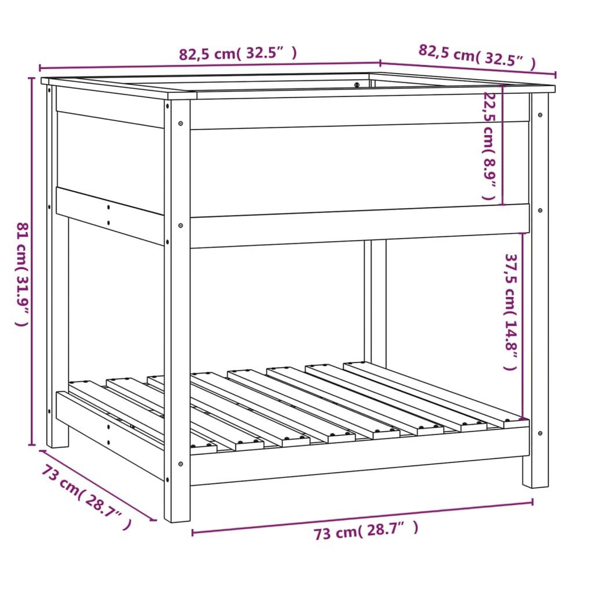 Voir la diapositive 6 : VIDAXL Jardiniere avec etagere Gris 82,5x82,5x81 cm Bois massif de pin